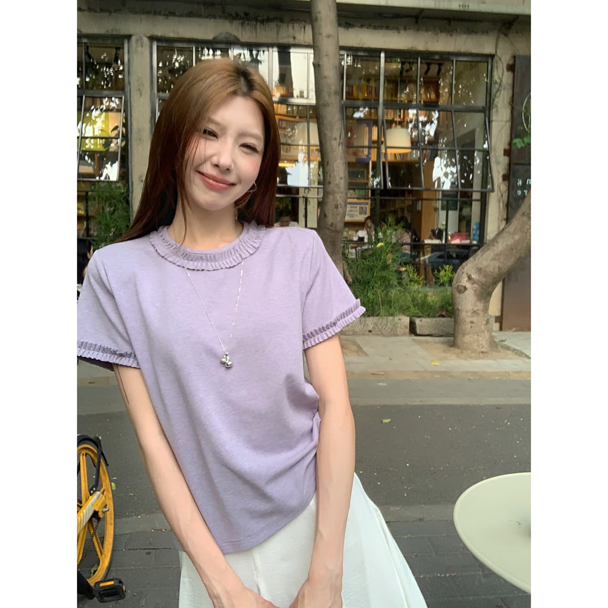 실사 정가 여름 한국 스타일 달콤함 연령 감소 라운드 넥 레이스 디자인 센스 루즈핏 다용도 반팔 티셔츠 맨위 여성 이미지 4