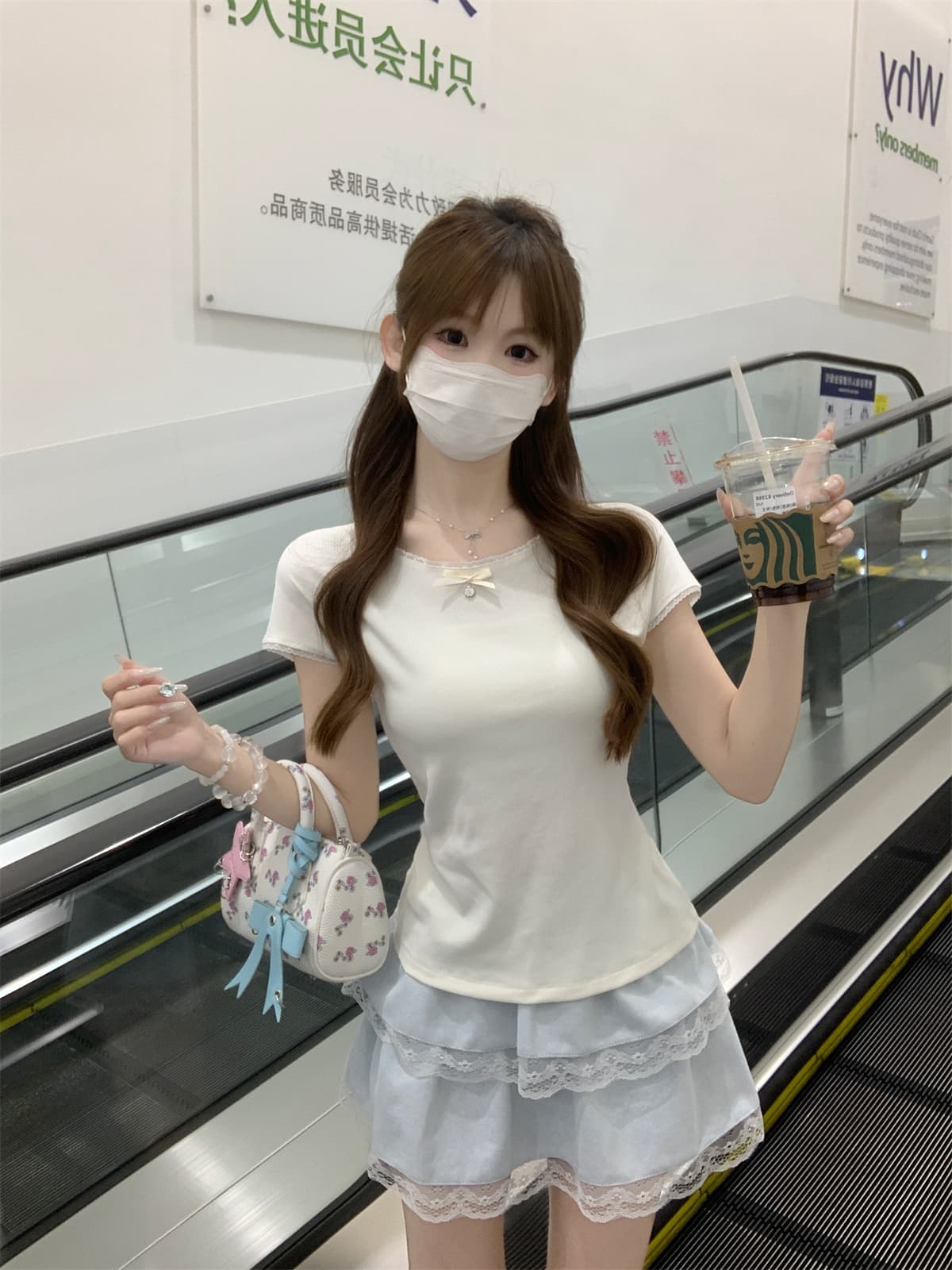 실사 정가 여름 한국 스타일 달콤함 나비 매듭 라운드 넥 레이스 레이스 몸매 가꾸기 슬림해 보이는 반팔 티셔츠 맨위 여성 상세 이미지 5