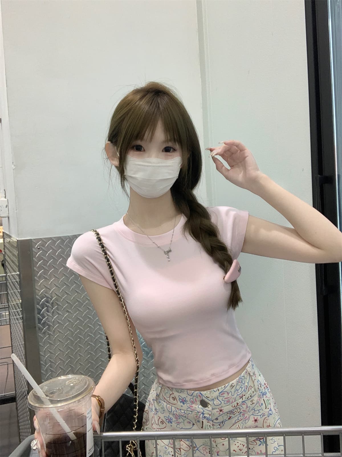실사 정가 봄 여름 한국 스타일 몸매 가꾸기 핫걸 라운드 넥 가을 어깨 패키지 소매 미니멀리즘 다용도 반팔 티셔츠 쇼트 스타일 맨위 상세 이미지 20