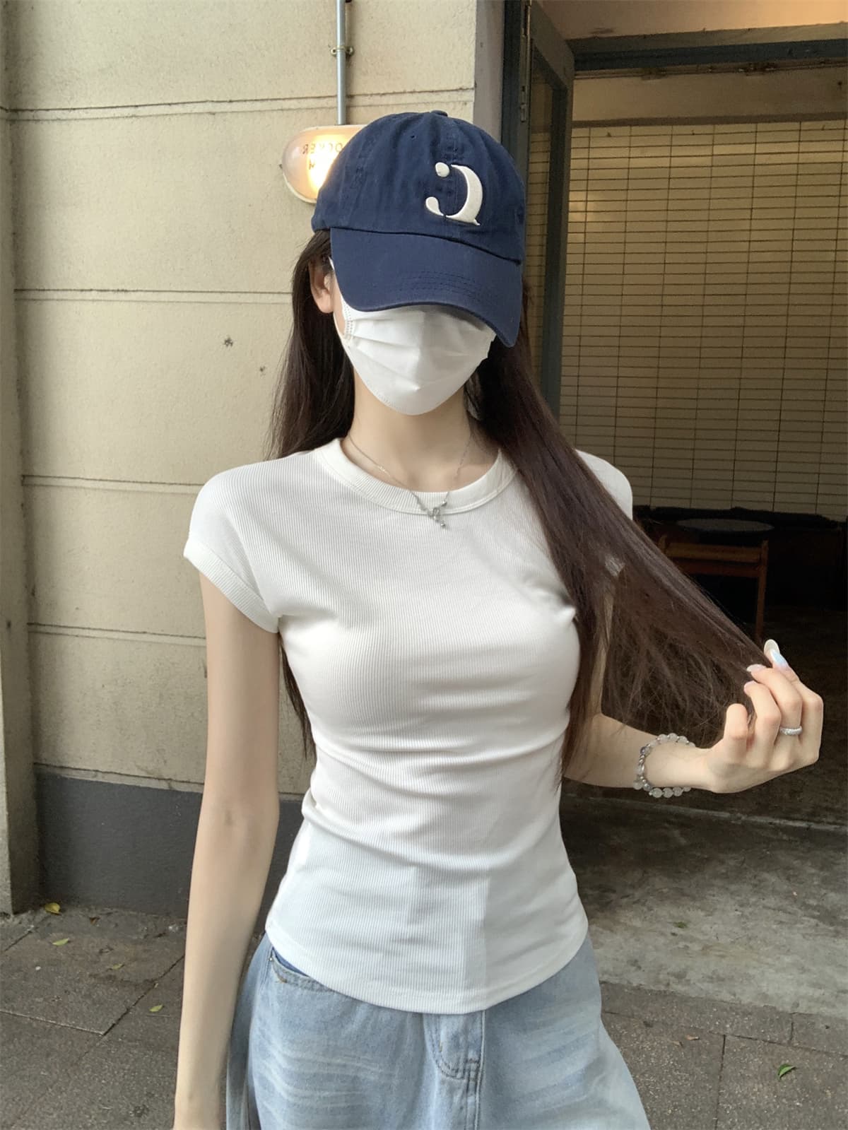 실사 정가 여름 한국 스타일 라운드 넥 몸매 가꾸기 미니멀리즘 다용도 품격 가을 어깨 소매 사탕 색상 반팔 티셔츠 맨위 상세 이미지 12