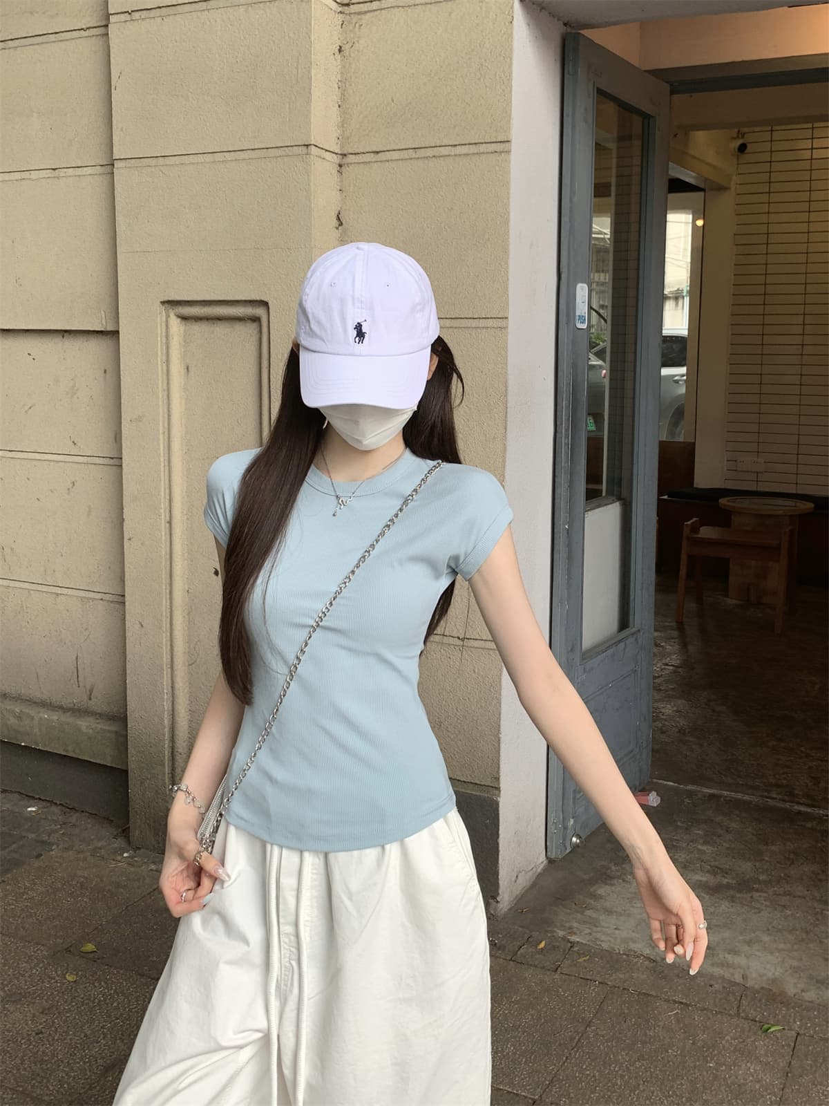 실사 정가 여름 한국 스타일 라운드 넥 몸매 가꾸기 미니멀리즘 다용도 품격 가을 어깨 소매 사탕 색상 반팔 티셔츠 맨위 상세 이미지 21