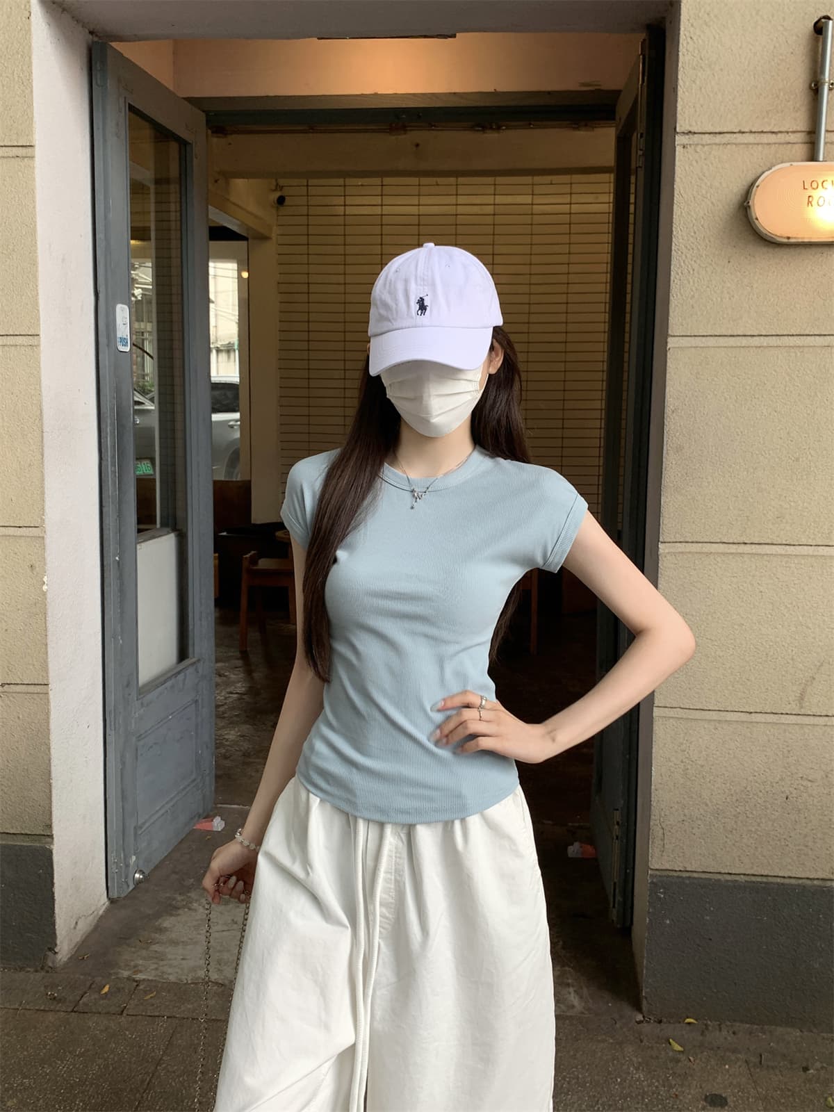 실사 정가 여름 한국 스타일 라운드 넥 몸매 가꾸기 미니멀리즘 다용도 품격 가을 어깨 소매 사탕 색상 반팔 티셔츠 맨위 상세 이미지 23