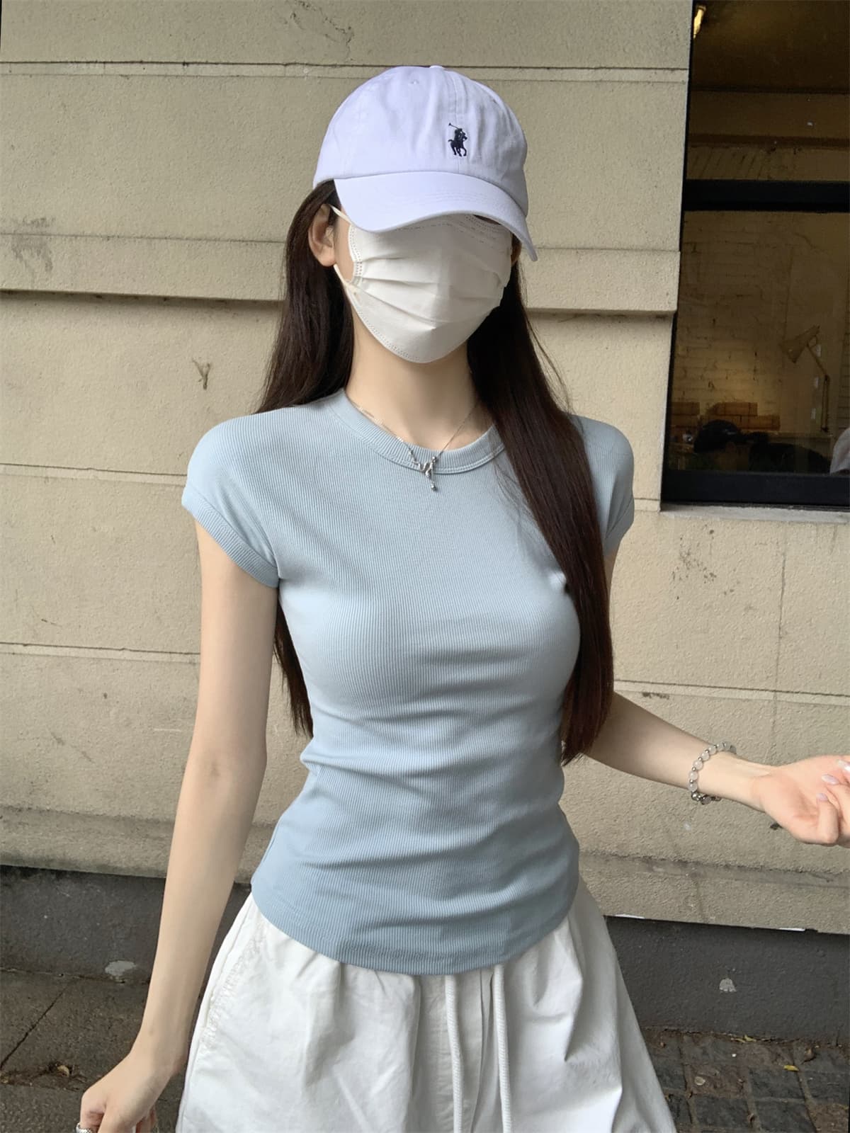 실사 정가 여름 한국 스타일 라운드 넥 몸매 가꾸기 미니멀리즘 다용도 품격 가을 어깨 소매 사탕 색상 반팔 티셔츠 맨위 상세 이미지 32