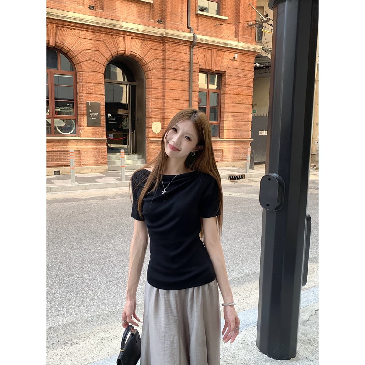 실사 정가 봄 여름 한국 스타일 순수한 욕망 흔들다 칼라 품격 부드러운 오프숄더 라이 경기 서울 니트 스웨터 반팔 맨위 이미지 4