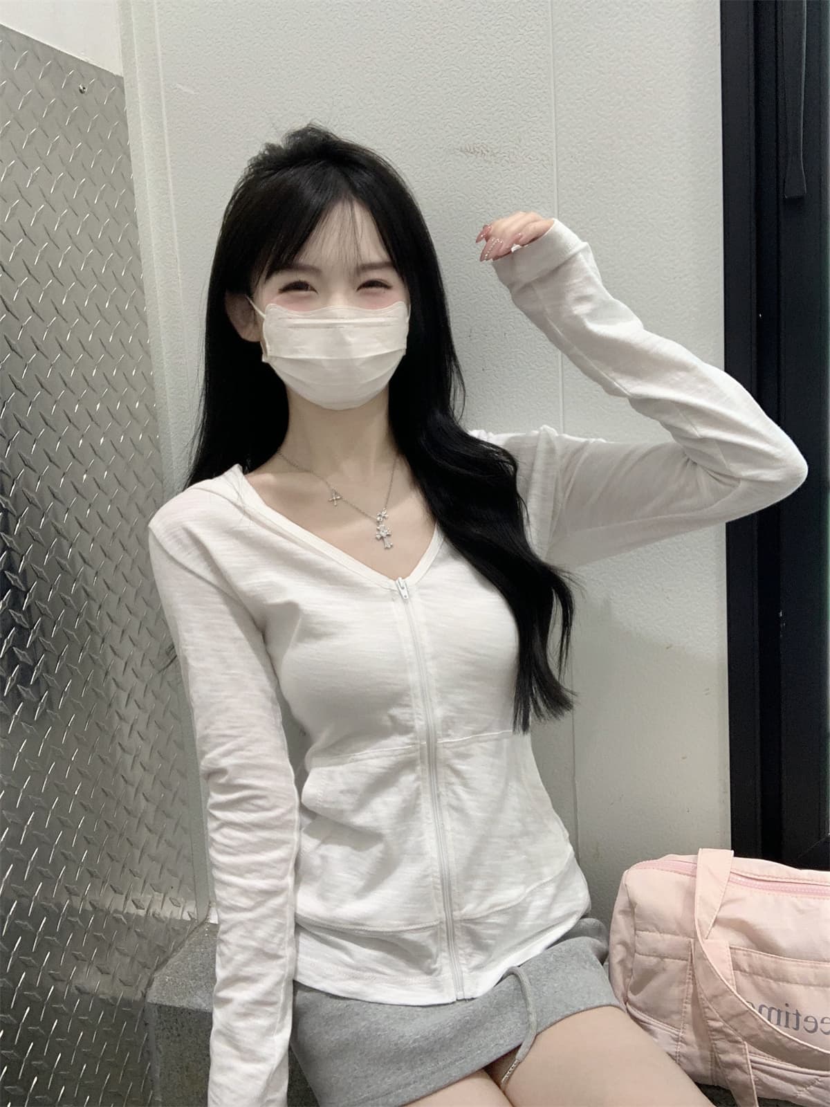 실사 정가 가을 한국 스타일 순수한 욕망 후드 주머니 다용도 단색 대나무 마디 면 지퍼 긴팔 카디건 코트 상세 이미지 8