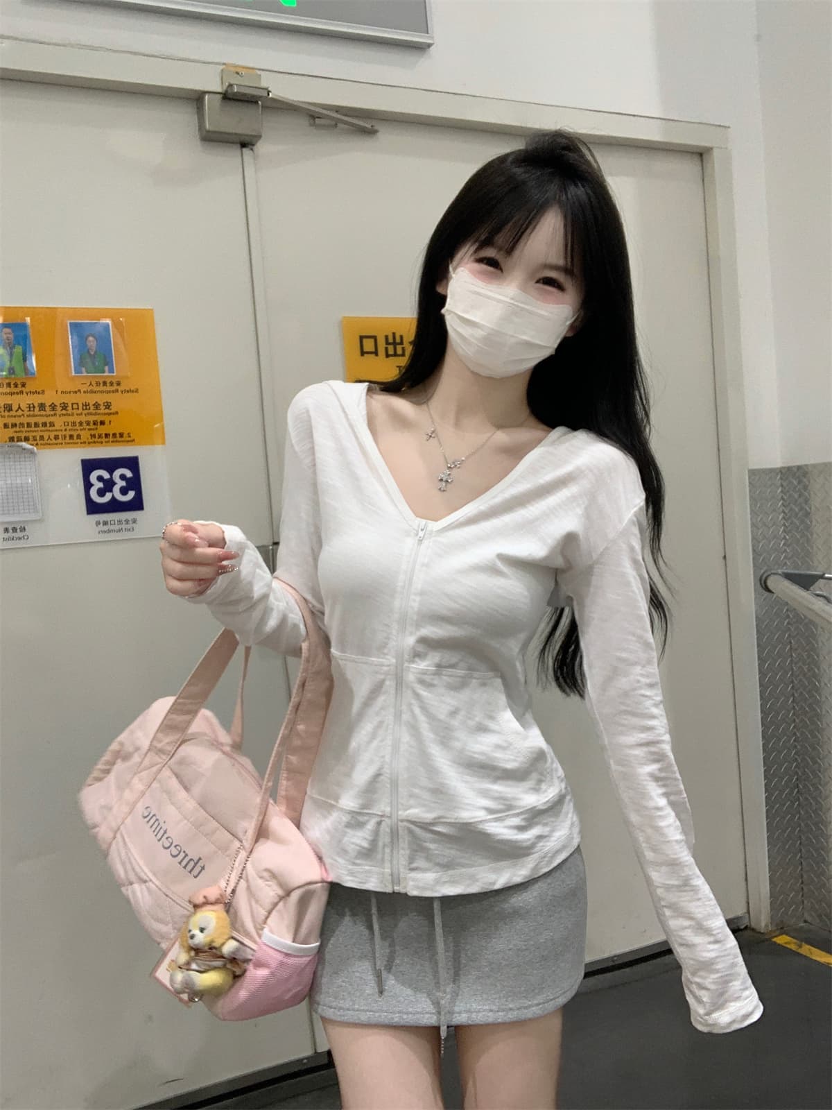 실사 정가 가을 한국 스타일 순수한 욕망 후드 주머니 다용도 단색 대나무 마디 면 지퍼 긴팔 카디건 코트 상세 이미지 11