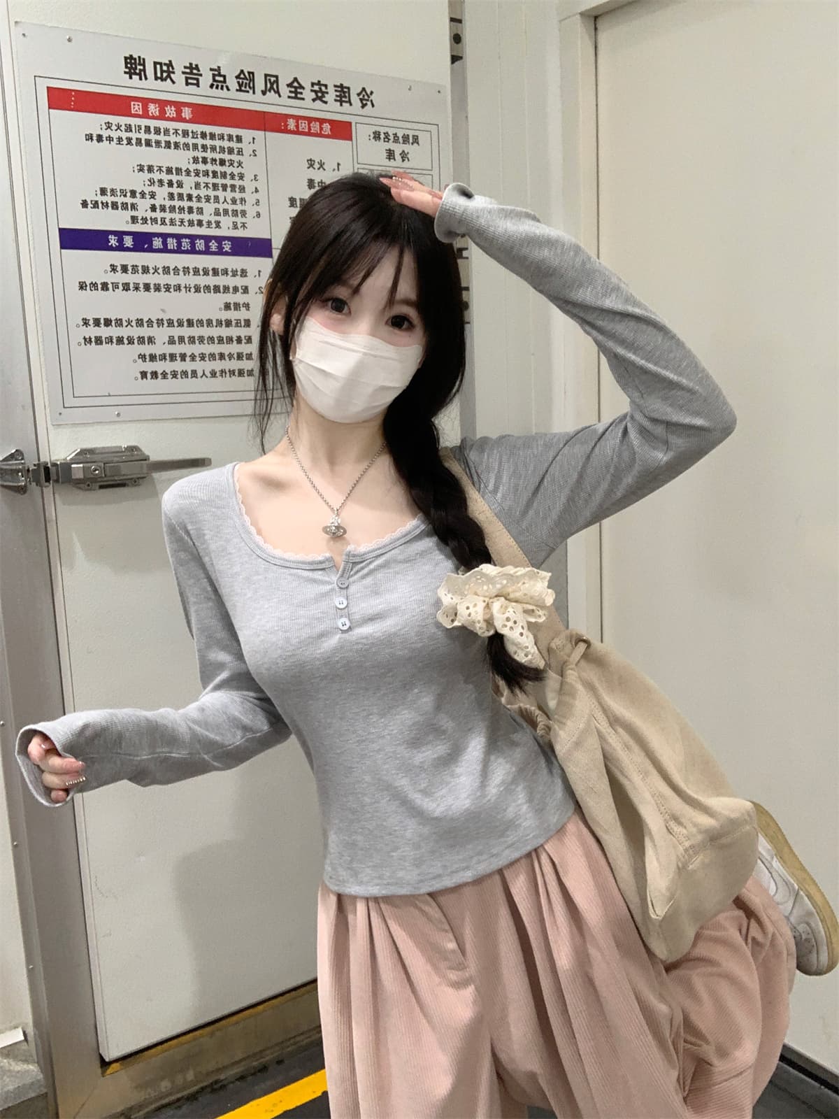 실사 정가 이른 가을 한국 스타일 순수한 욕망 레이스 레이스 광장 칼라 긍정적 인 어깨 몸매 가꾸기 긴팔 인사이드 가져 가라. 티셔츠 만나는 맨위 상세 이미지 23