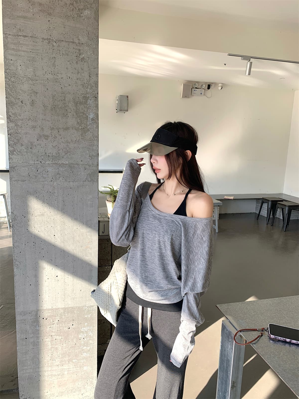 실사 정가 가을 한국 스타일 라이 경기 서울 주간 실크 얇은 스타일 느긋한 루즈핏 스택 착용 긴팔 티셔츠 기본 셔츠 맨위 상세 이미지 38