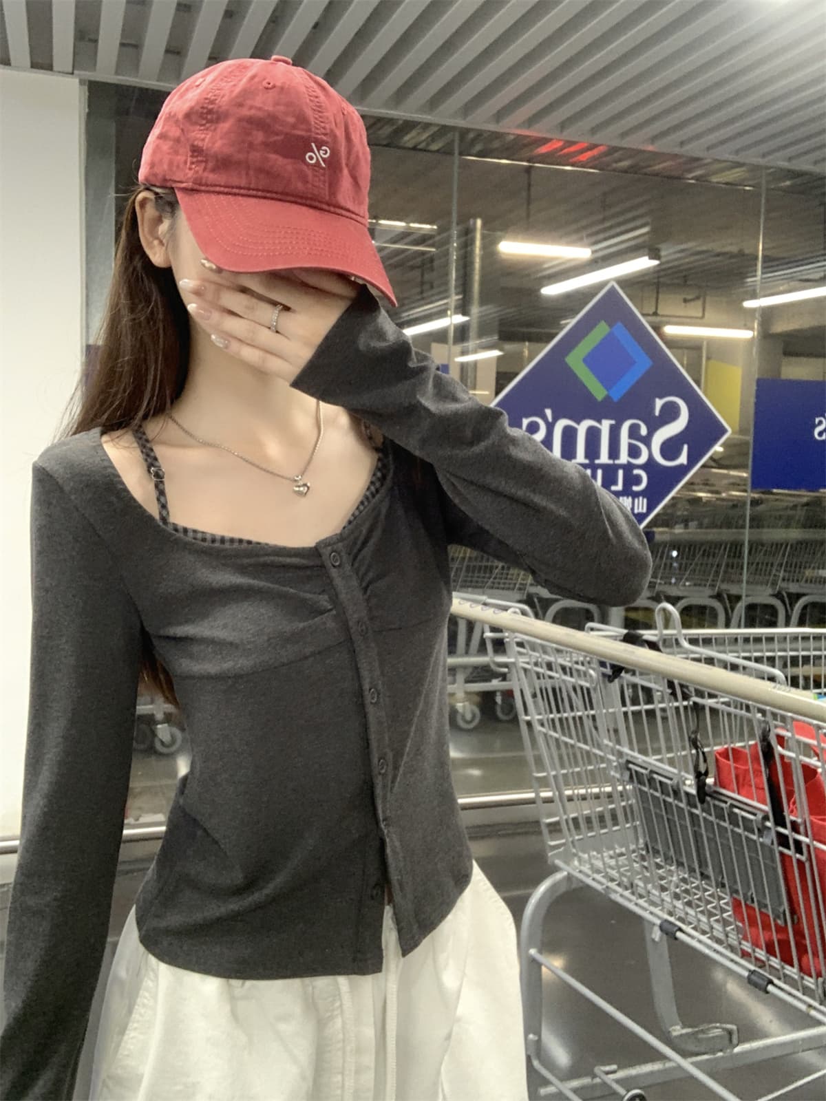실사 정가 가을 한국 스타일 품격 몸매 가꾸기 핫걸 체크무늬 패치워크 행침 목 광장 칼라 긴팔 만나는 티셔츠 맨위 상세 이미지 29