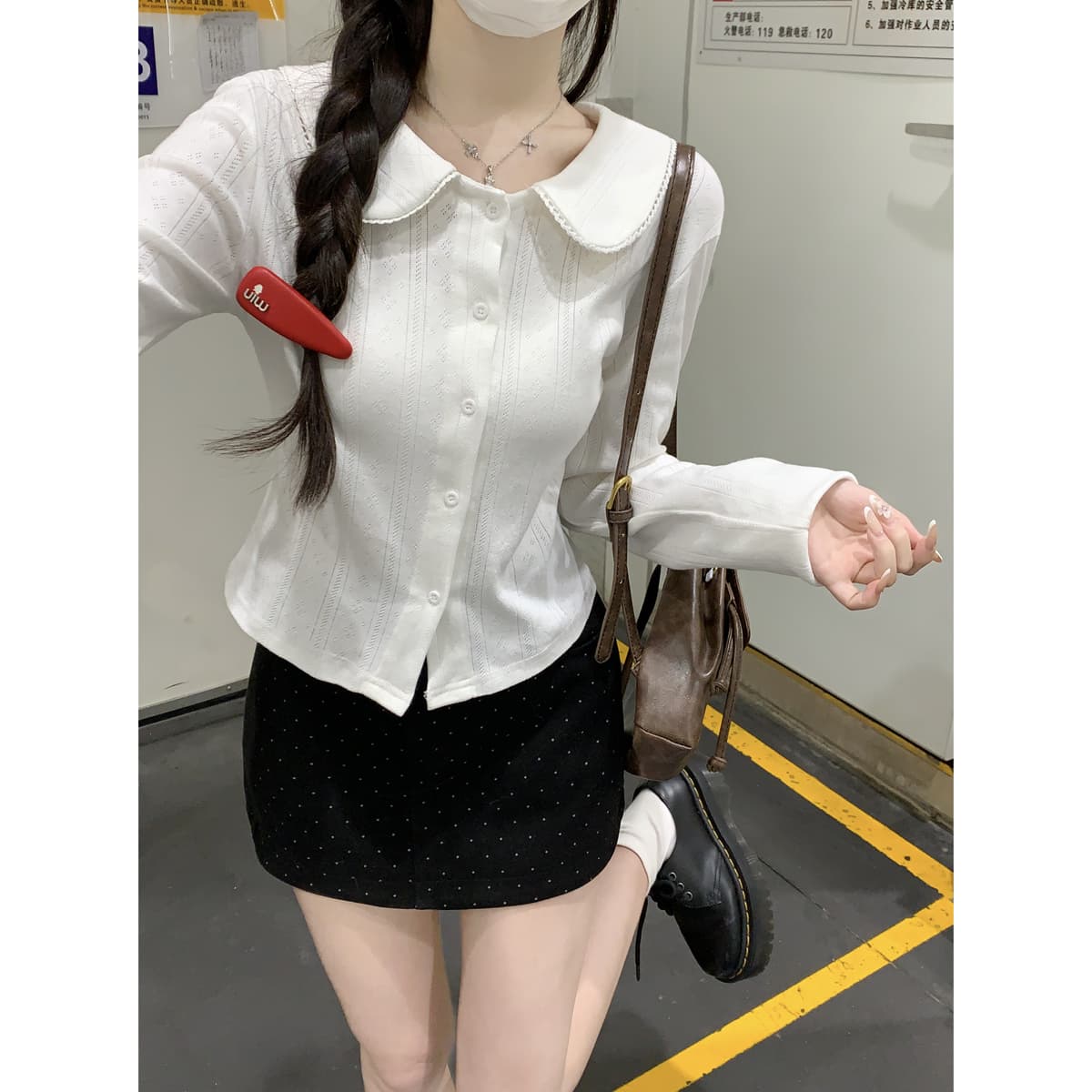 실사 정가 가을 한국 스타일 품격 부드러운 베이비 칼라 달콤함 연령 감소 긴팔 오픈 가디건 티셔츠 만나는 맨위 여성 이미지 5