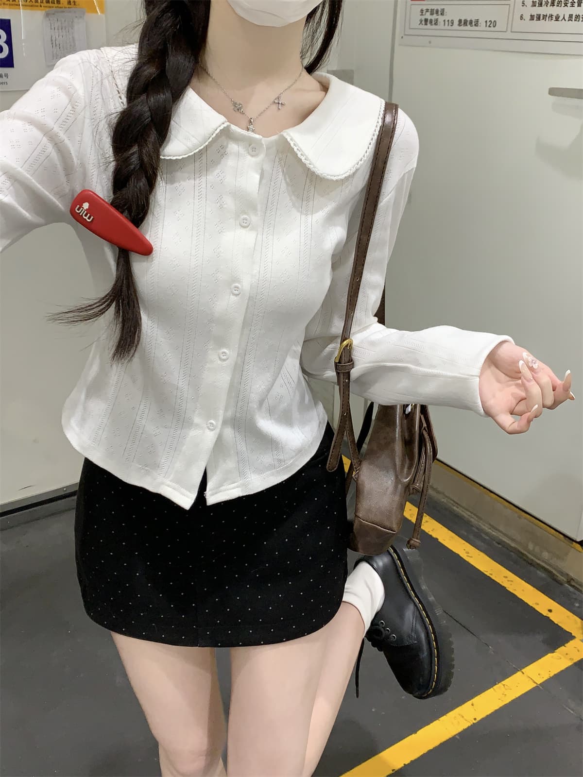 실사 정가 가을 한국 스타일 품격 부드러운 베이비 칼라 달콤함 연령 감소 긴팔 오픈 가디건 티셔츠 만나는 맨위 여성 상세 이미지 4
