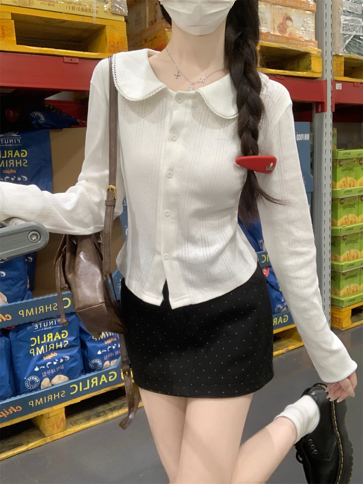 실사 정가 가을 한국 스타일 품격 부드러운 베이비 칼라 달콤함 연령 감소 긴팔 오픈 가디건 티셔츠 만나는 맨위 여성 상세 이미지 12