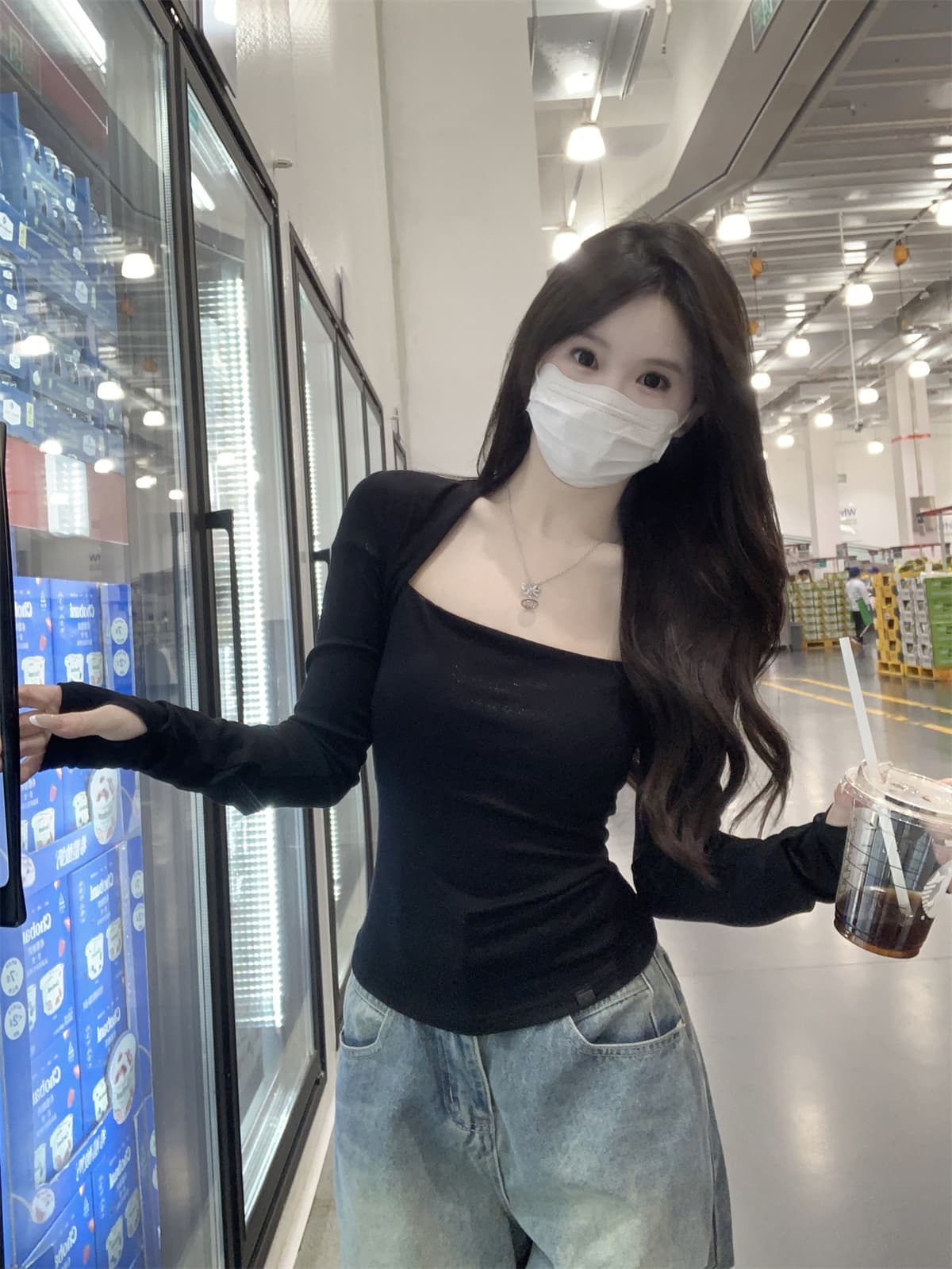 실사 정가 가을 한국 스타일 순수한 욕망 섹시함 광장 칼라 몸매 가꾸기 주름 슬림해 보이는 긴팔 티셔츠 기본 셔츠 맨위 여성 상세 이미지 6