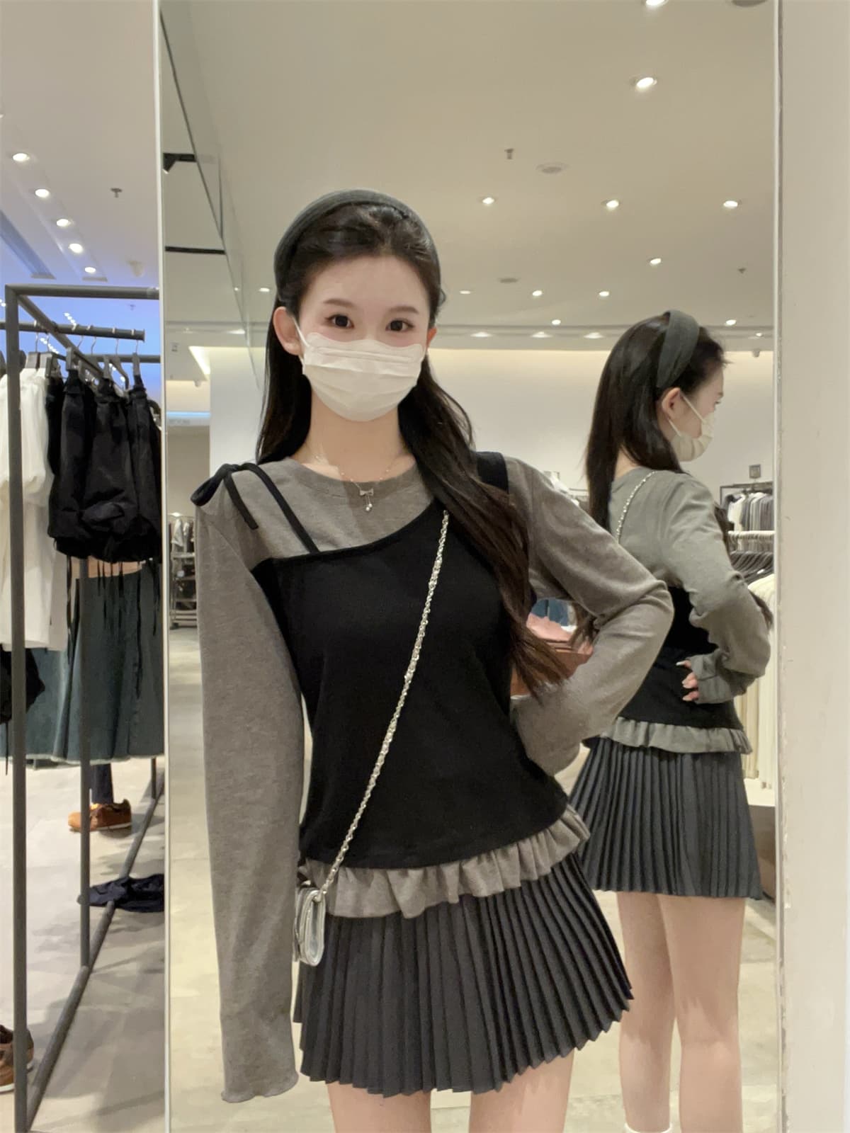 실사 정가 가을 겨울 한국 스타일 페이크 레이어드 라운드 넥 레이스 몸매 가꾸기 스트랩 인사이드 가져 가라. 긴팔 티셔츠 기본 셔츠 맨위 상세 이미지 16