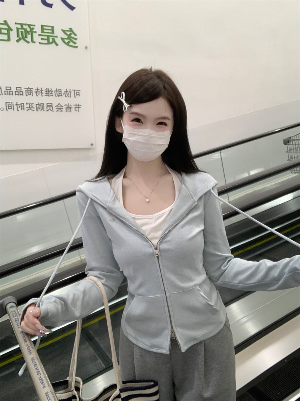 실사 정가 가을 겨울 한국 스타일 페이크 레이어드 행침 목 후드 오픈 가디건 더블 지퍼 몸매 가꾸기 긴팔 외부 잡아라. 의류 여성 상세 이미지 2