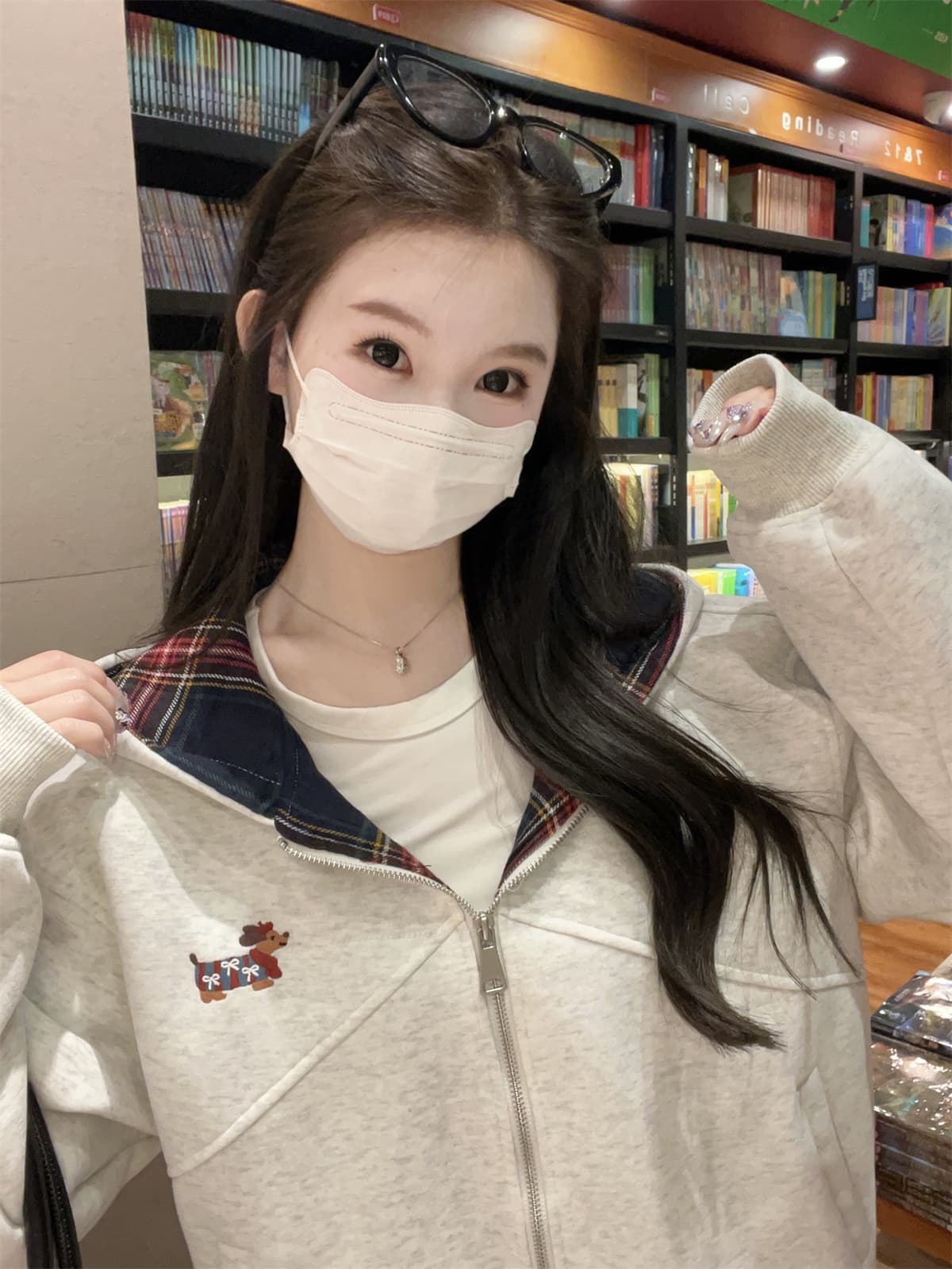 실사 정가 가을 겨울 한국 스타일 캐주얼 루즈핏 연령 감소 강아지 자수 더블 지퍼 후드 카디건 코트 맨위 상세 이미지 23