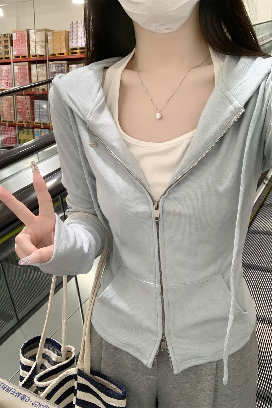 실사 정가 가을 겨울 한국 스타일 페이크 레이어드 행침 목 후드 오픈 가디건 더블 지퍼 몸매 가꾸기 긴팔 외부 잡아라. 의류 여성 이미지 6