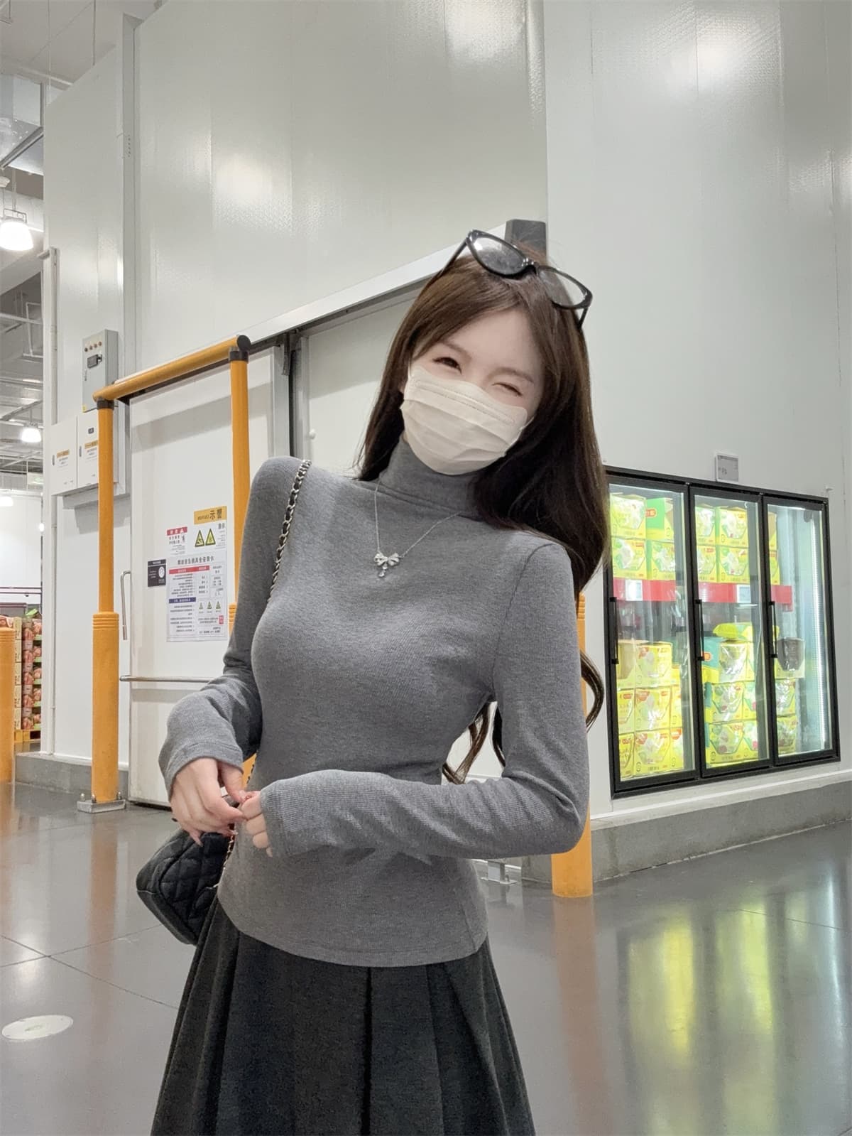 실사 정가 가을 겨울 한국 스타일 반하이넥 부드러운 찹쌀 몸매 가꾸기 단색 기초 인사이드 가져 가라. 긴팔 티셔츠 기본 셔츠 맨위 상세 이미지 6
