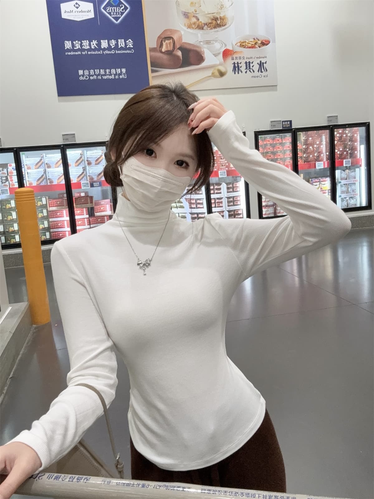 실사 정가 가을 겨울 한국 스타일 반하이넥 부드러운 찹쌀 몸매 가꾸기 단색 기초 인사이드 가져 가라. 긴팔 티셔츠 기본 셔츠 맨위 상세 이미지 25
