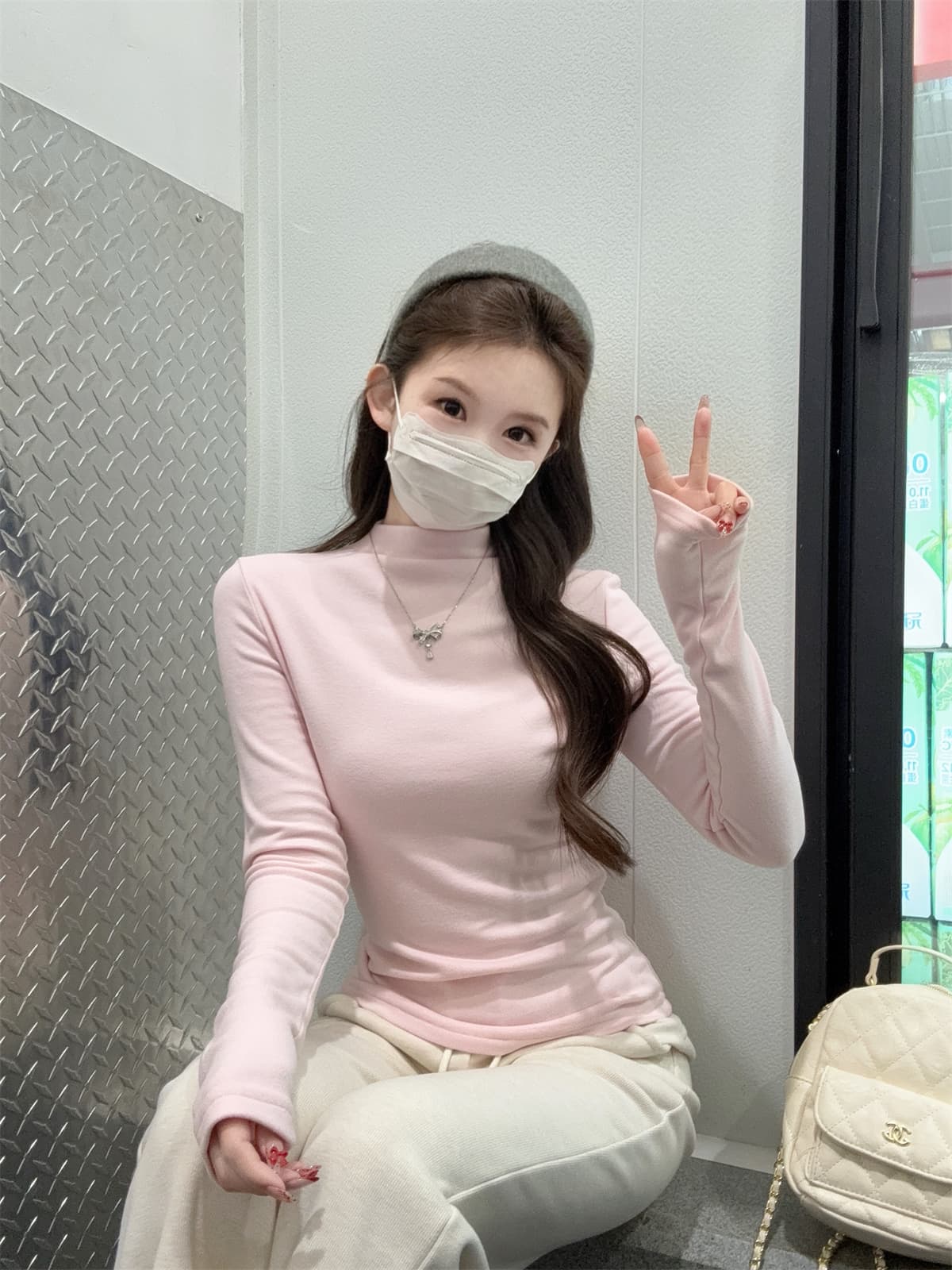 실사 정가 가을 겨울 한국 스타일 몸매 가꾸기 핫걸 반하이넥 호주 플러시 기본 셔츠 단색 인사이드 가져 가라. 니트 스웨터 맨위 상세 이미지 8