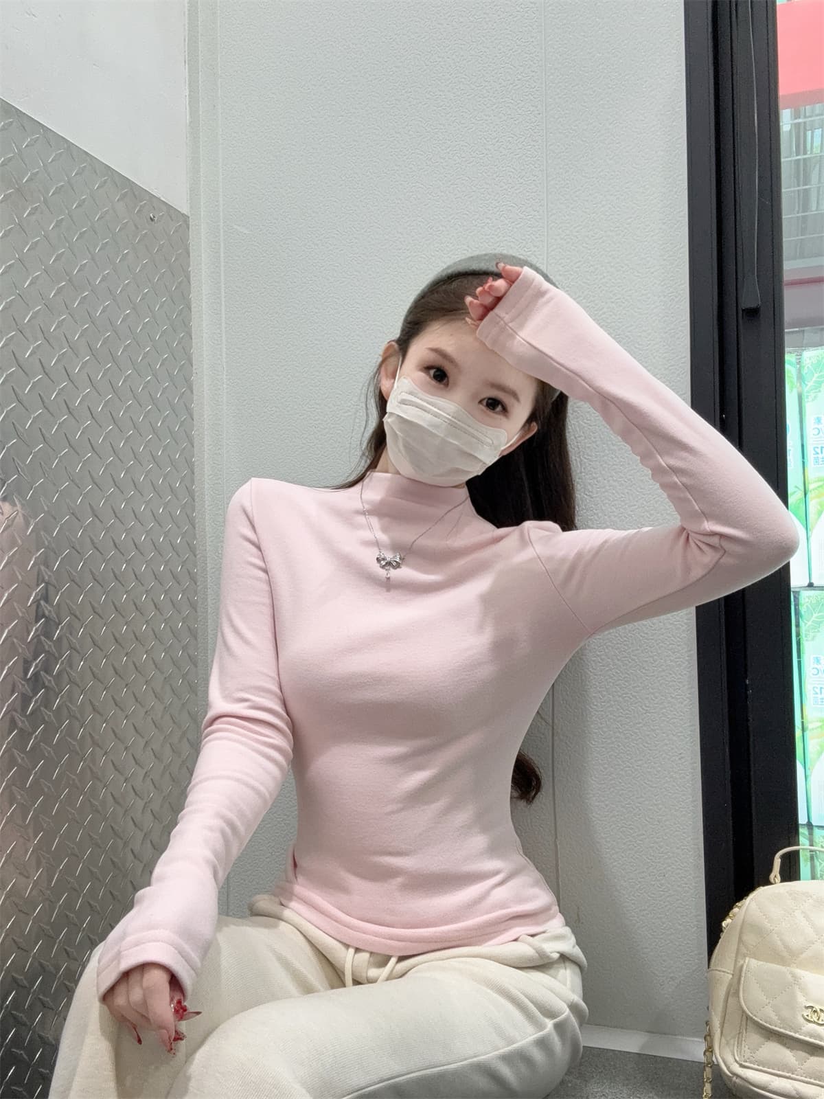 실사 정가 가을 겨울 한국 스타일 몸매 가꾸기 핫걸 반하이넥 호주 플러시 기본 셔츠 단색 인사이드 가져 가라. 니트 스웨터 맨위 상세 이미지 9