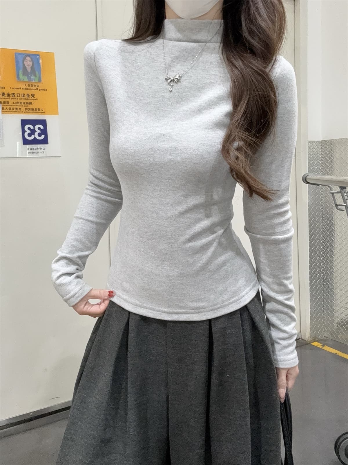 실사 정가 가을 겨울 한국 스타일 몸매 가꾸기 핫걸 반하이넥 호주 플러시 기본 셔츠 단색 인사이드 가져 가라. 니트 스웨터 맨위 상세 이미지 16