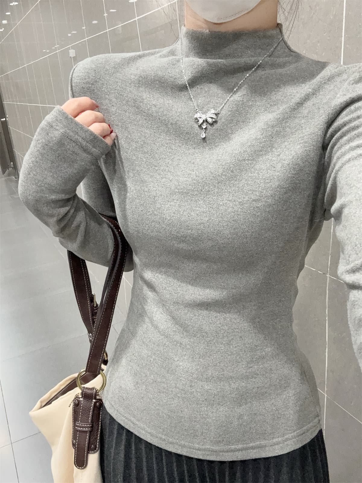 실사 정가 가을 겨울 한국 스타일 몸매 가꾸기 핫걸 반하이넥 호주 플러시 기본 셔츠 단색 인사이드 가져 가라. 니트 스웨터 맨위 상세 이미지 27