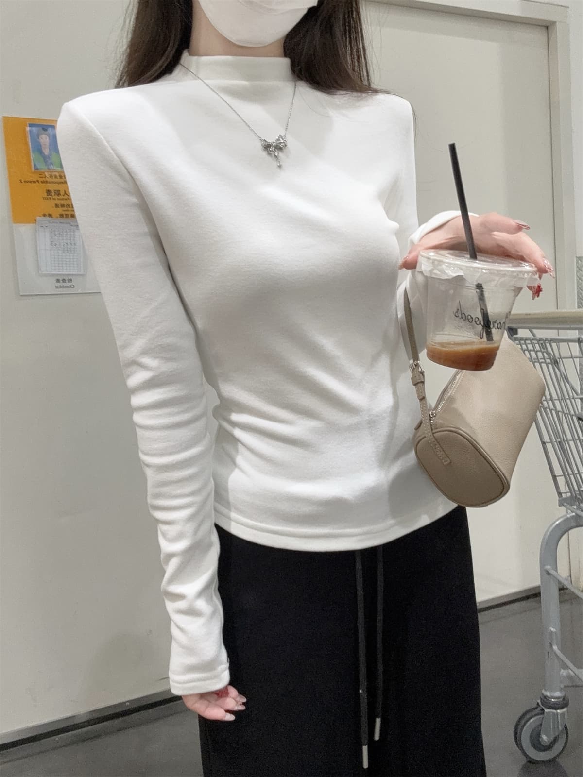 실사 정가 가을 겨울 한국 스타일 몸매 가꾸기 핫걸 반하이넥 호주 플러시 기본 셔츠 단색 인사이드 가져 가라. 니트 스웨터 맨위 상세 이미지 38