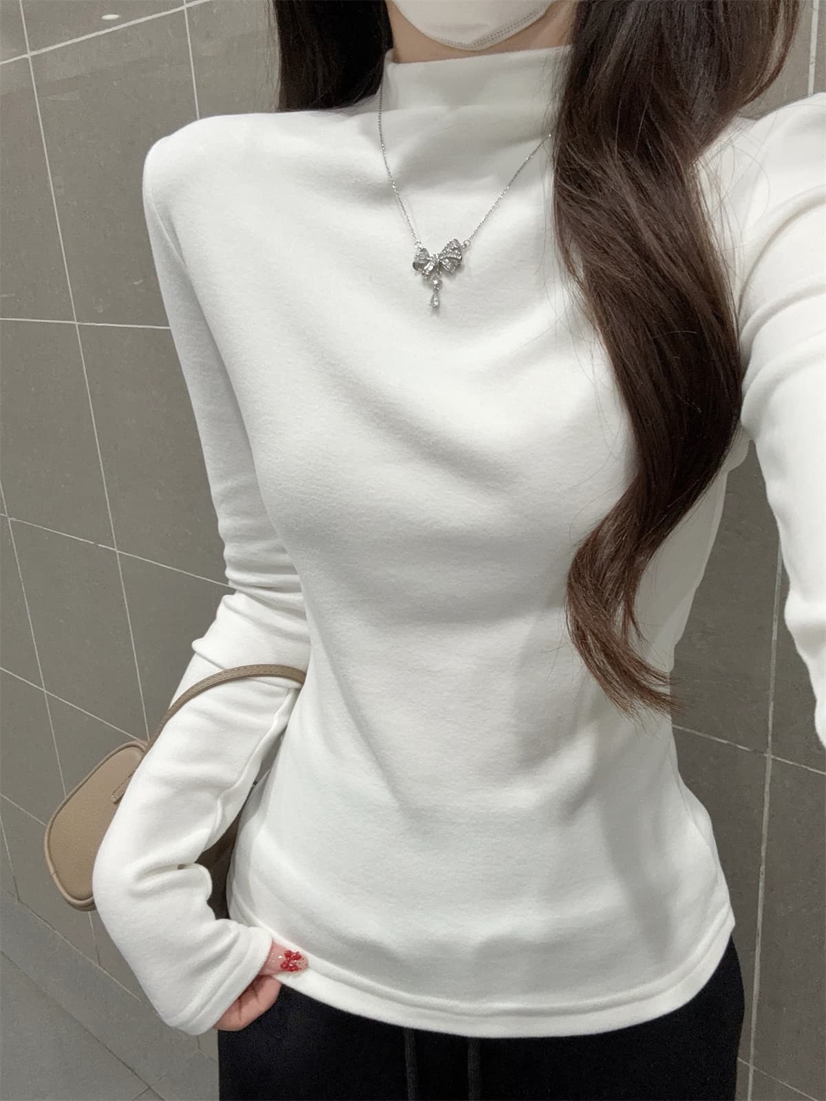 실사 정가 가을 겨울 한국 스타일 몸매 가꾸기 핫걸 반하이넥 호주 플러시 기본 셔츠 단색 인사이드 가져 가라. 니트 스웨터 맨위 상세 이미지 41