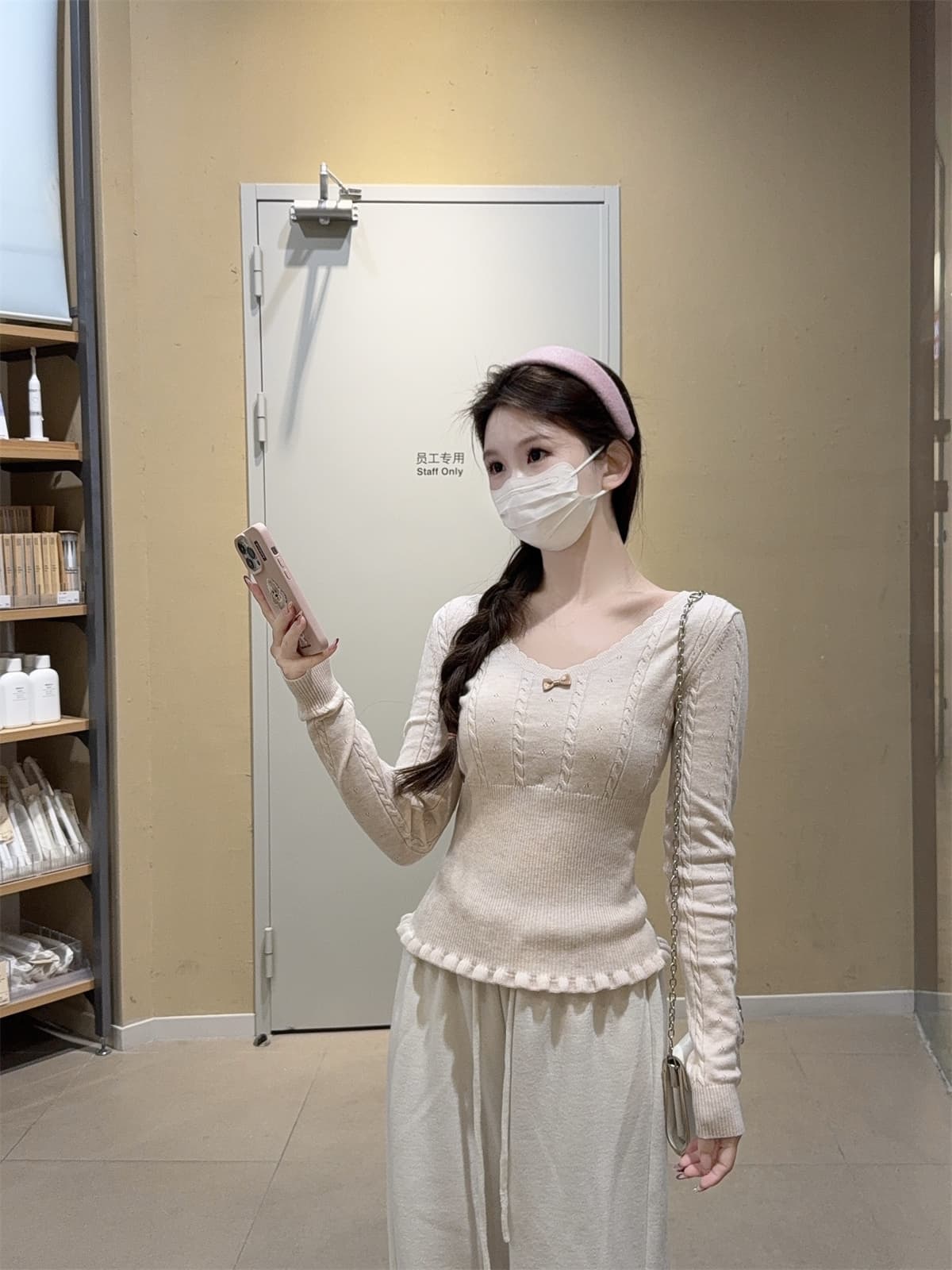 실사 정가 봄 한국 스타일 순수한 욕망 프릴 V넥 앤디 플러시 몸매 가꾸기 연령 감소 니트 스웨터 만나는 여성 셔츠 상세 이미지 17