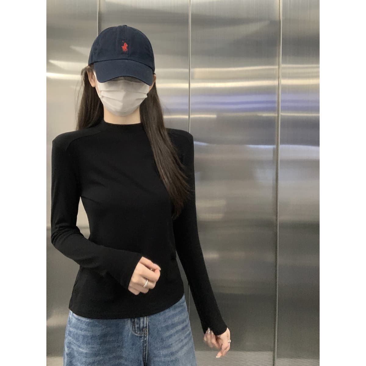 실사 정가 가을 겨울 한국 스타일 라운드 넥 다용도 기초 삽입 어깨 슬림해 보이는 인사이드 가져 가라. 만나는 티셔츠 긴팔 맨위 이미지 5