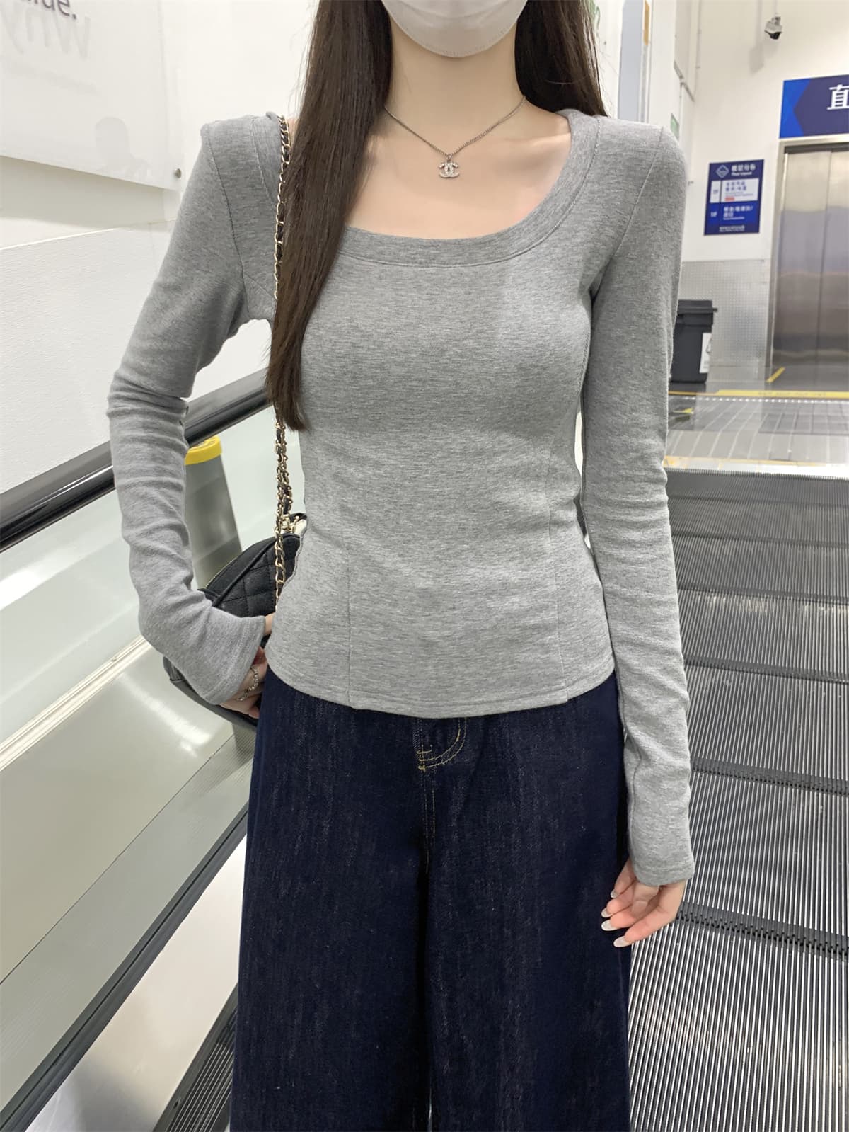 실사 정가 가을 겨울 한국 스타일 품격 양모 u 칼라 단색 기초 인사이드 가져 가라. 연삭 털 만나는 긴팔 티셔츠 맨위 상세 이미지 24