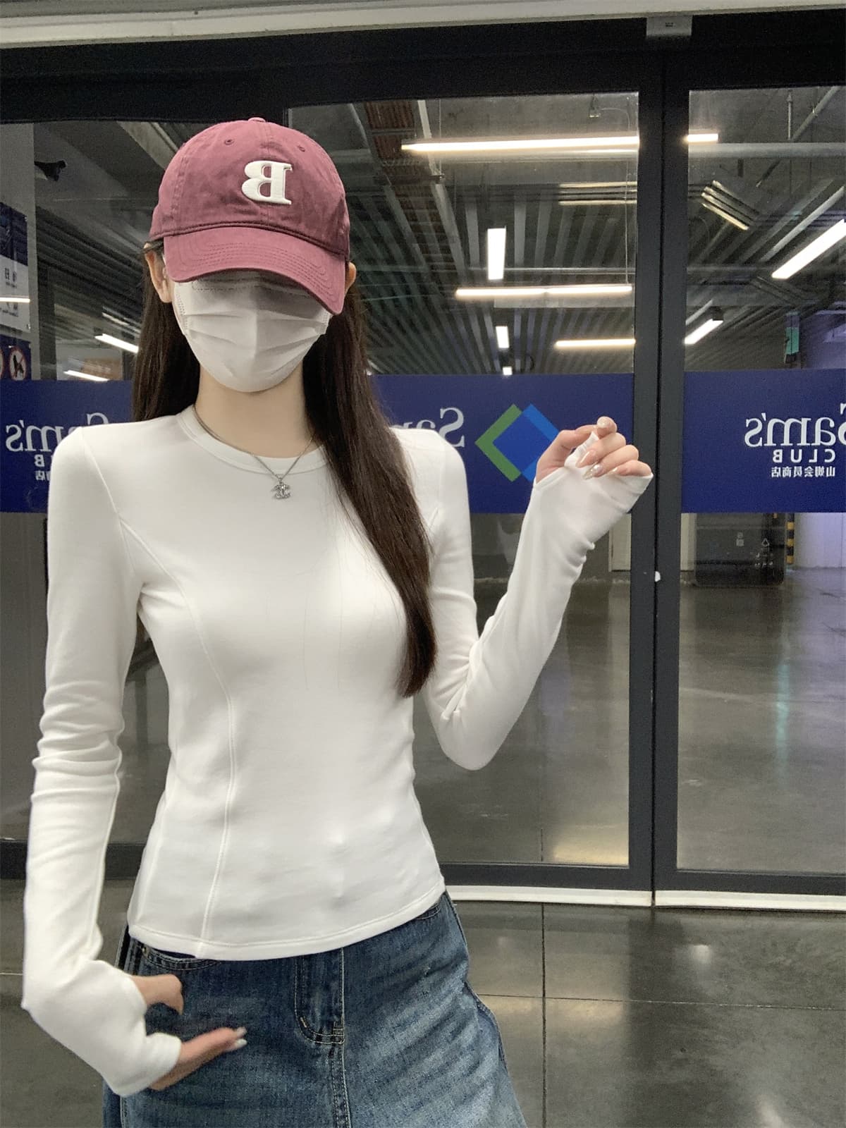 실사 정가 가을 겨울 한국 스타일 품격 생선뼈 허리 수축 라운드 넥 긍정적 인 어깨 양모 연삭 털 인사이드 가져 가라. 긴팔 티셔츠 맨위 상세 이미지 14