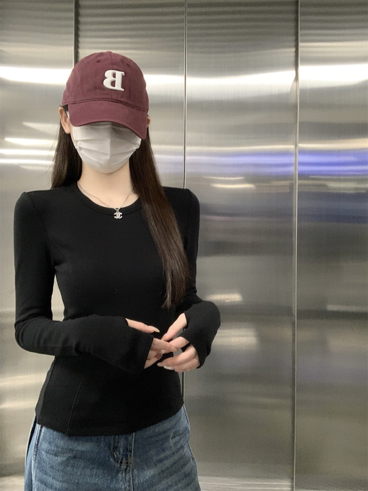 실사 정가 가을 겨울 한국 스타일 품격 생선뼈 허리 수축 라운드 넥 긍정적 인 어깨 양모 연삭 털 인사이드 가져 가라. 긴팔 티셔츠 맨위 상세 이미지 18