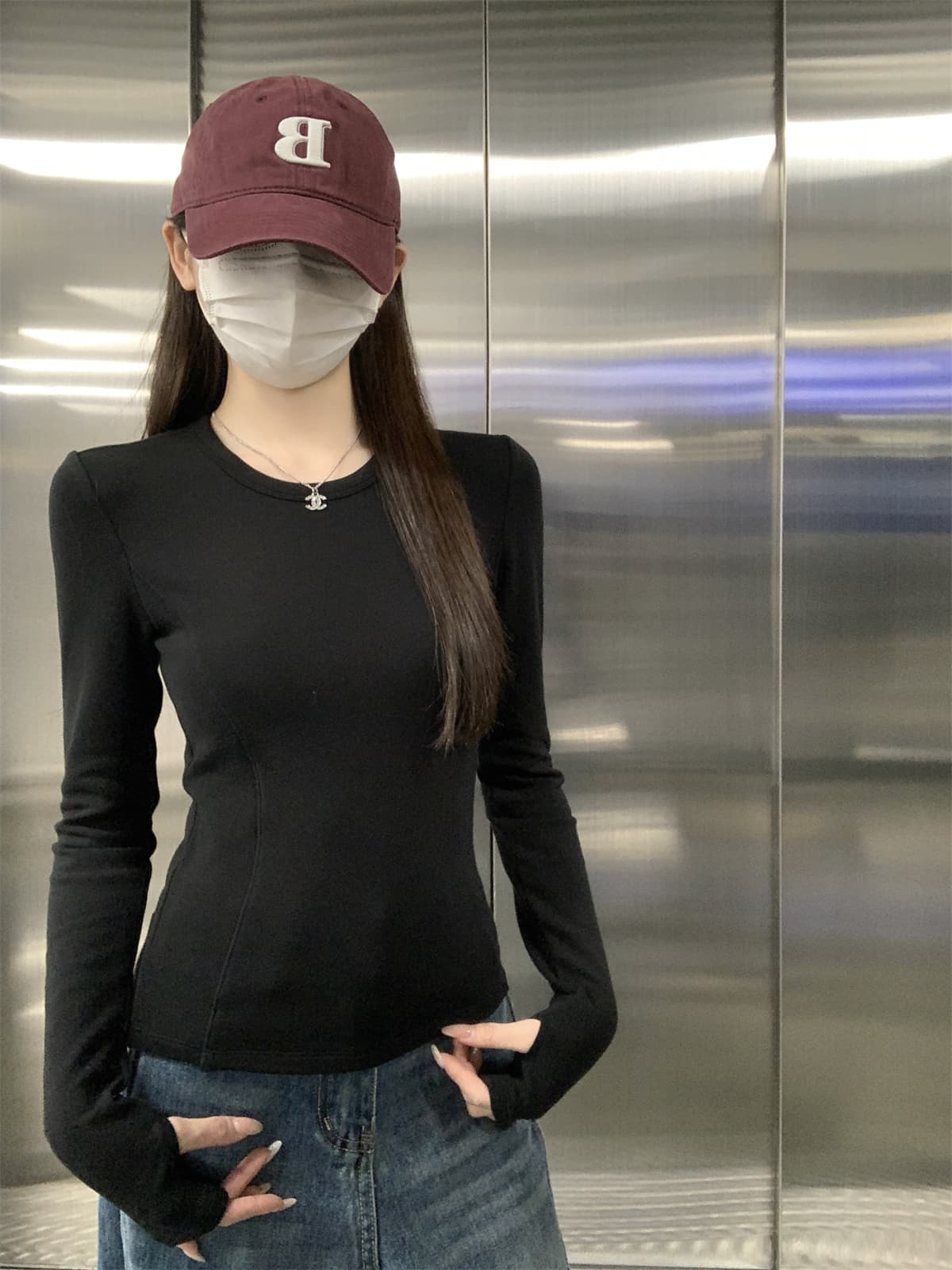 실사 정가 가을 겨울 한국 스타일 품격 생선뼈 허리 수축 라운드 넥 긍정적 인 어깨 양모 연삭 털 인사이드 가져 가라. 긴팔 티셔츠 맨위 상세 이미지 19