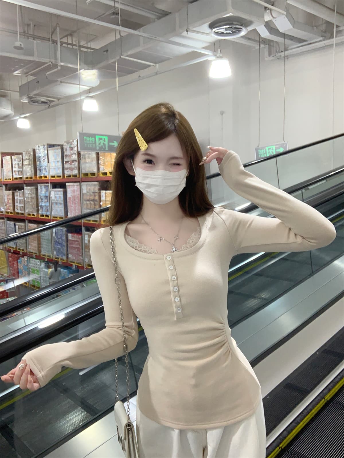실사 정가 봄 한국 스타일 품격 부드러운 레이스 조각 광장 칼라 몸매 가꾸기 양모 긴팔 티셔츠 만나는 맨위 상세 이미지 19