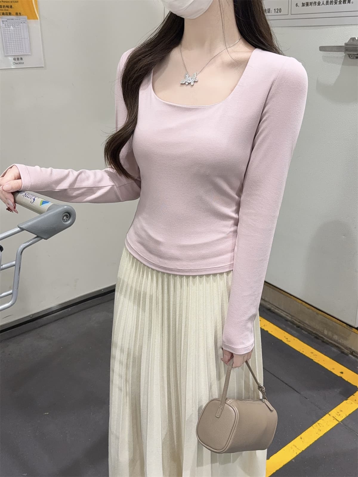 실사 정가 가을 겨울 한국 스타일 광장 칼라 단색 몸매 가꾸기 슬림해 보이는 품격 다용도 긴팔 티셔츠 맨위 상세 이미지 24