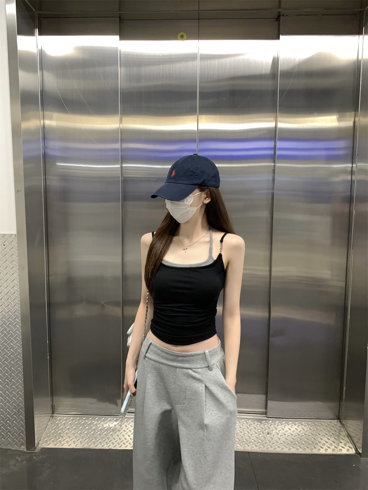실사 정가 여름 한국 스타일 핫걸 페이크 레이어드 행침 목 레이스업 몸매 가꾸기 슬림해 보이는 만나는 캐미솔 맨위 상세 이미지 5