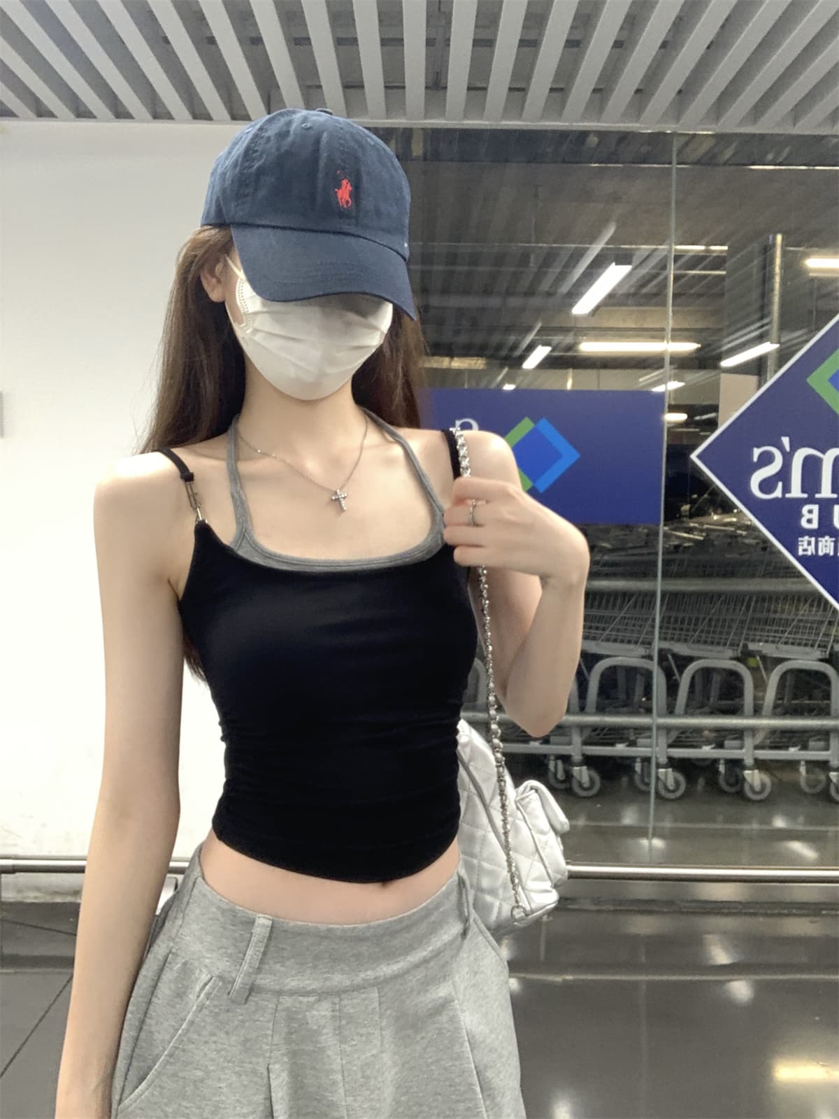 실사 정가 여름 한국 스타일 핫걸 페이크 레이어드 행침 목 레이스업 몸매 가꾸기 슬림해 보이는 만나는 캐미솔 맨위 상세 이미지 10