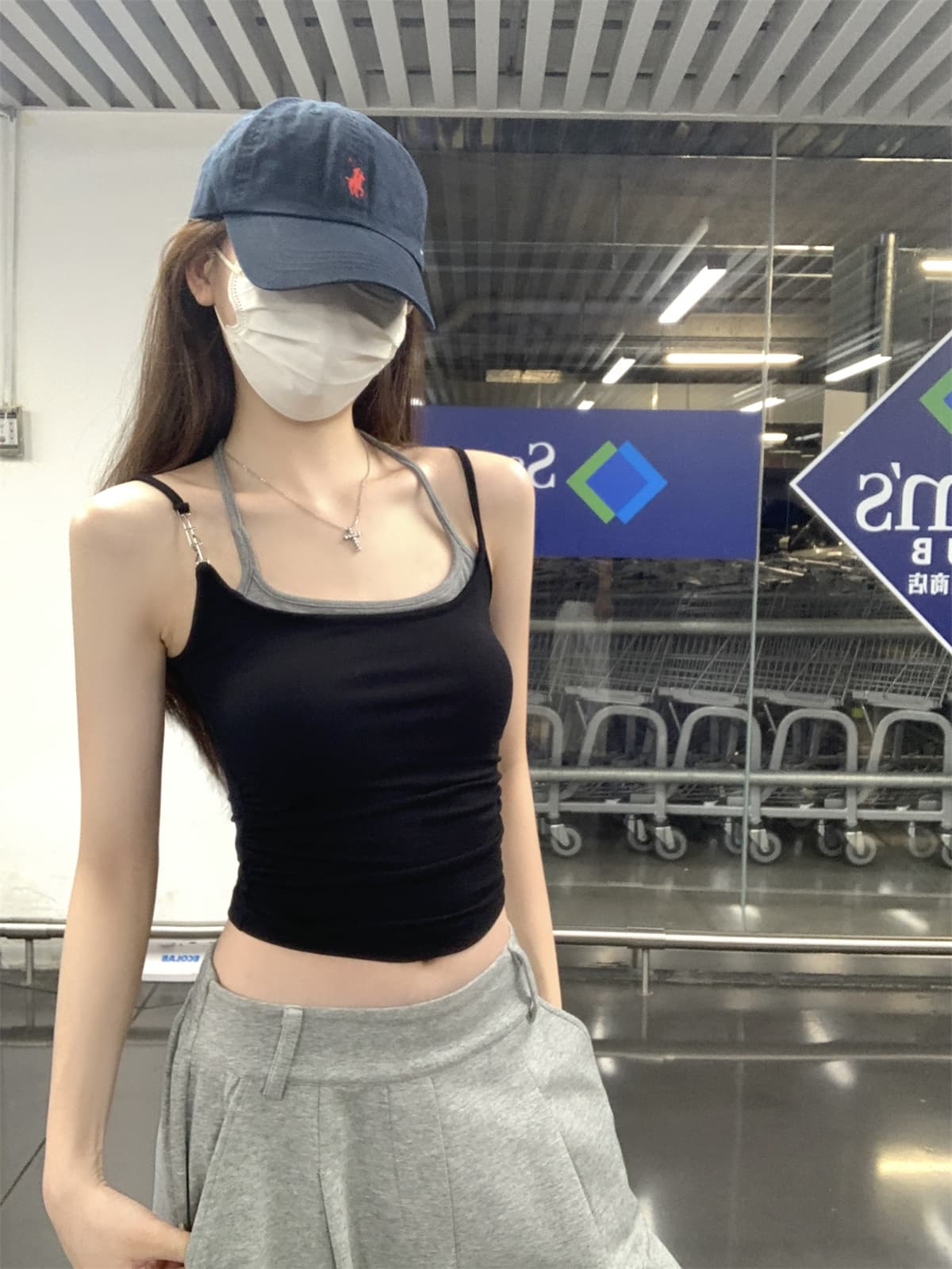 실사 정가 여름 한국 스타일 핫걸 페이크 레이어드 행침 목 레이스업 몸매 가꾸기 슬림해 보이는 만나는 캐미솔 맨위 상세 이미지 12