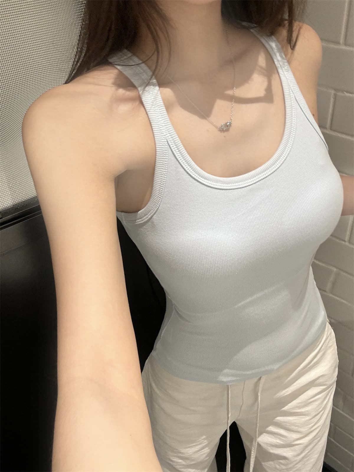 실사 정가 여름 한국 스타일 행침 목 u 칼라 포함 가슴 패드 외출용 민소매 인사이드 가져 가라. 단어 캐미솔 맨위 여성 상세 이미지 15