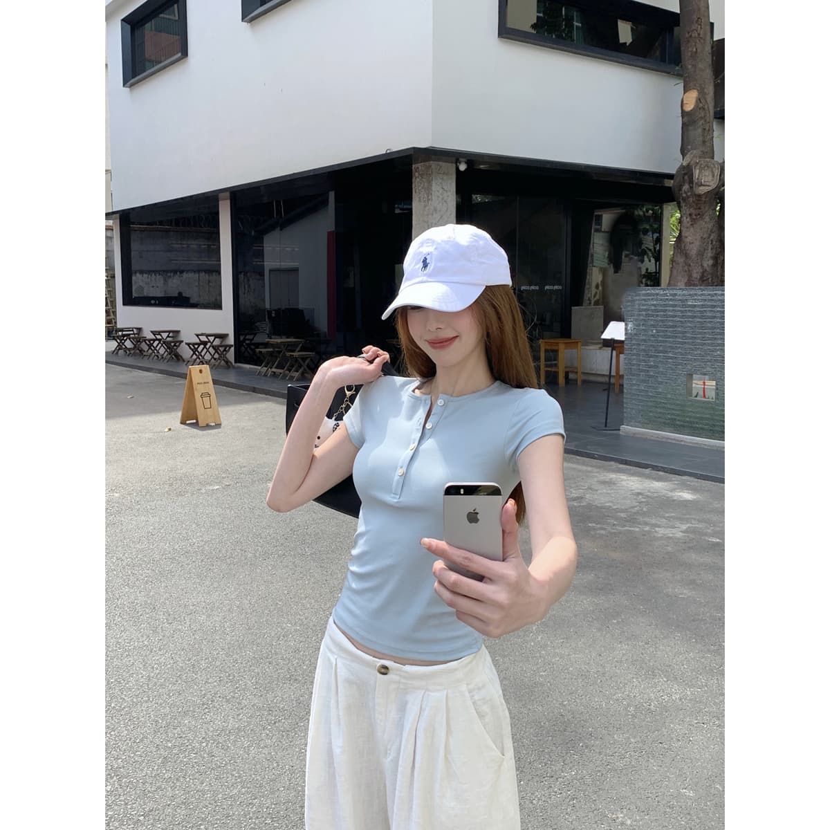 실사 정가 여름 한국 스타일 몸매 가꾸기 핫걸 조개 버클 라이 경기 서울 주간 실크 프로 피부 슬림해 보이는 반팔 티셔츠 맨위 이미지 5