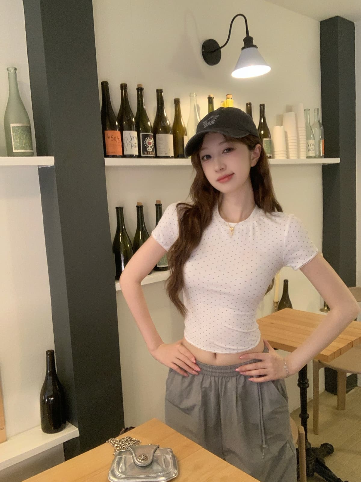 실사 정가 여름 한국 스타일 도트 무늬 연령 감소 레이스 조각 라운드 넥 몸매 가꾸기 쇼트 스타일 라이 경기 서울 반팔 티셔츠 여성 상세 이미지 10