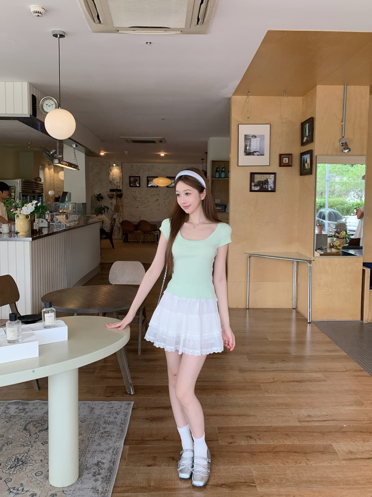실사 정가 여름 한국 스타일 u 칼라 순수한 욕망 바람 품격 다용도 레이스 측면 몸매 가꾸기 슬림해 보이는 반팔 티셔츠 맨위 상세 이미지 13