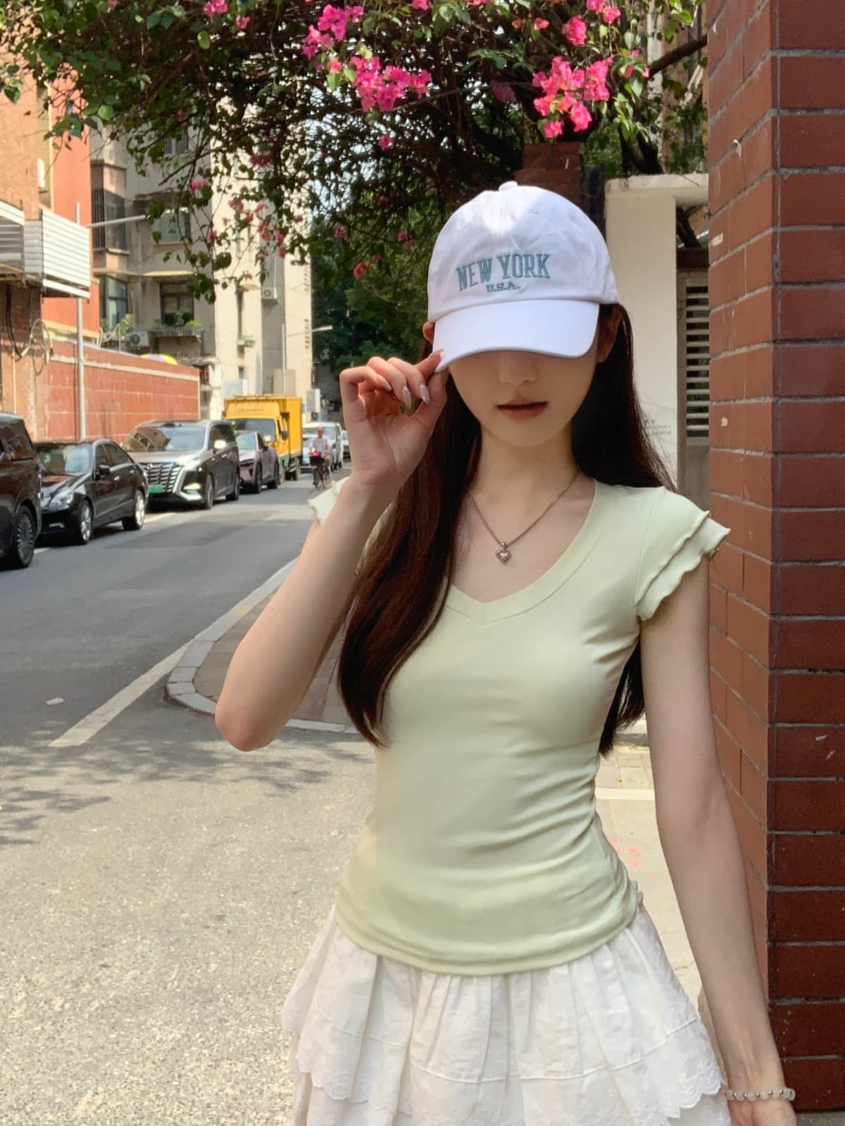 실사 정가 여름 한국 스타일 주간 실크 작은 날다 소매 V넥 단색 품격 다용도 반팔 티셔츠 맨위 상세 이미지 16