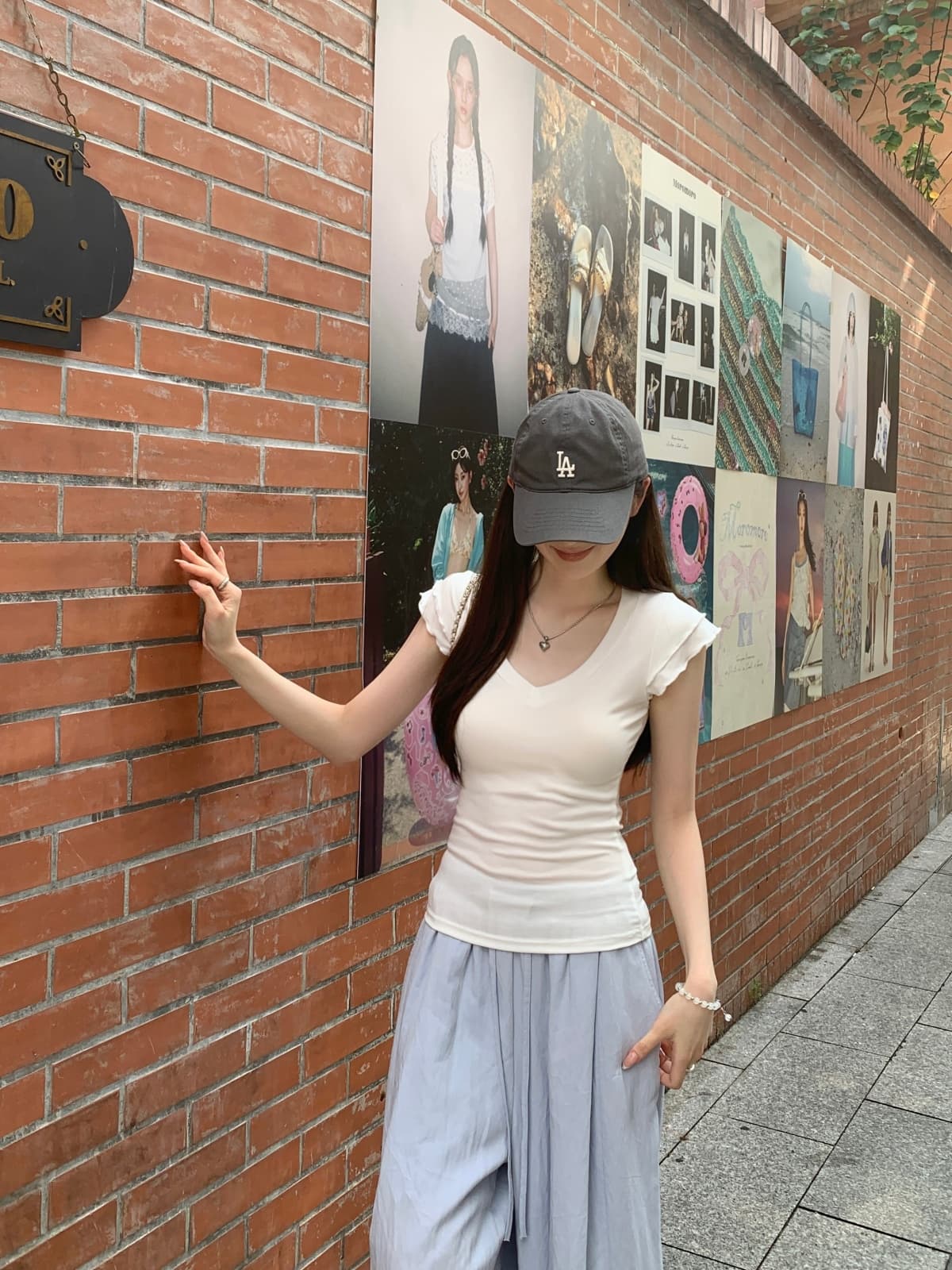 실사 정가 여름 한국 스타일 주간 실크 작은 날다 소매 V넥 단색 품격 다용도 반팔 티셔츠 맨위 상세 이미지 24