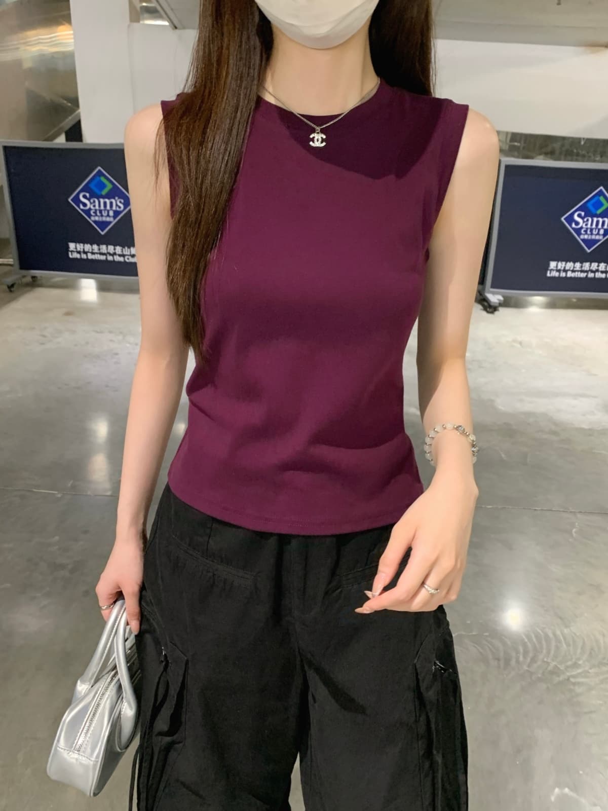 실사 정가 여름 한국 스타일 라운드 넥 단색 미니멀리즘 품격 다용도 몸매 가꾸기 슬림해 보이는 민소매 티셔츠 조끼 상세 이미지 15
