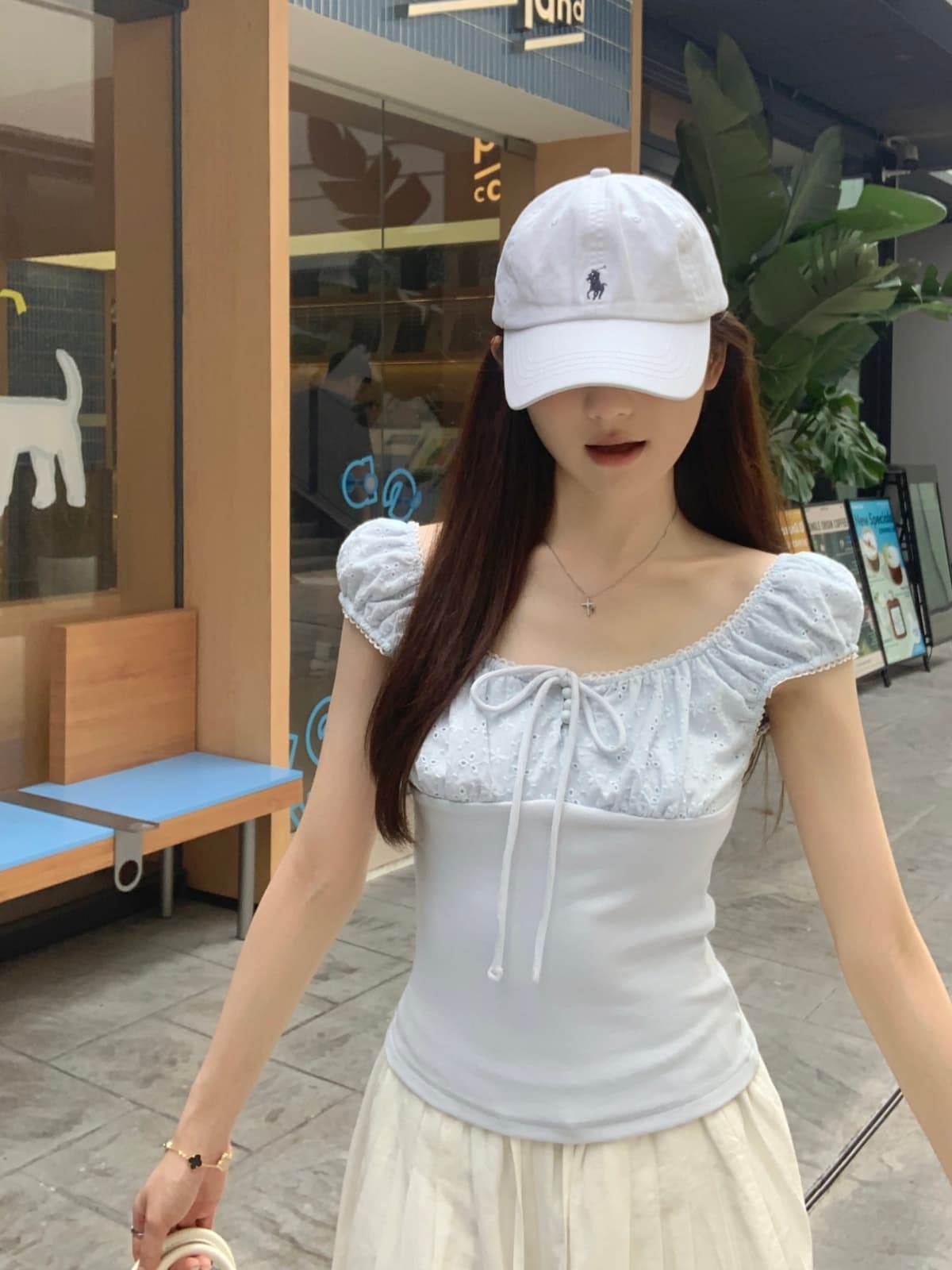실사 정가 여름 한국 스타일 광장 칼라 레이스 스트랩 자카드 품격 다용도 몸매 가꾸기 슬림해 보이는 반팔 티셔츠 맨위 상세 이미지 23