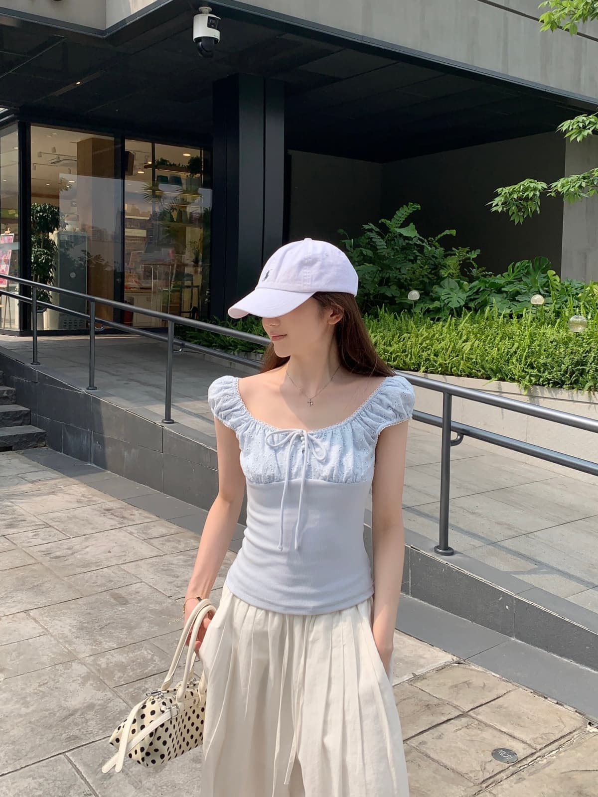 실사 정가 여름 한국 스타일 광장 칼라 레이스 스트랩 자카드 품격 다용도 몸매 가꾸기 슬림해 보이는 반팔 티셔츠 맨위 상세 이미지 24