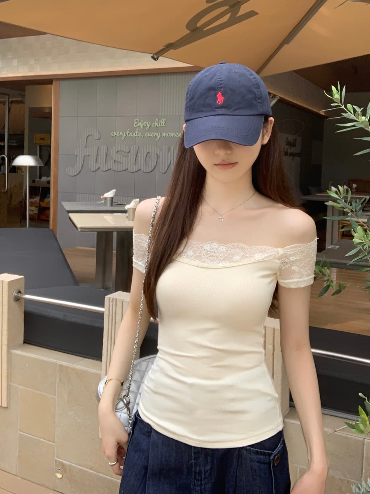 실사 정가 여름 한국 스타일 순수한 욕망 바람 오프숄더 레이스 조각 품격 다용도 반팔 티셔츠 맨위 상세 이미지 17
